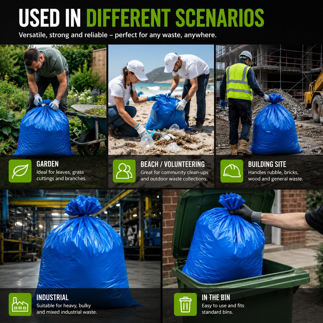 EcoBag Rubble Sacks - 20 Count Heavy Duty Bin Liners | 40 Litre Capacity | 100 Microns Thick 3