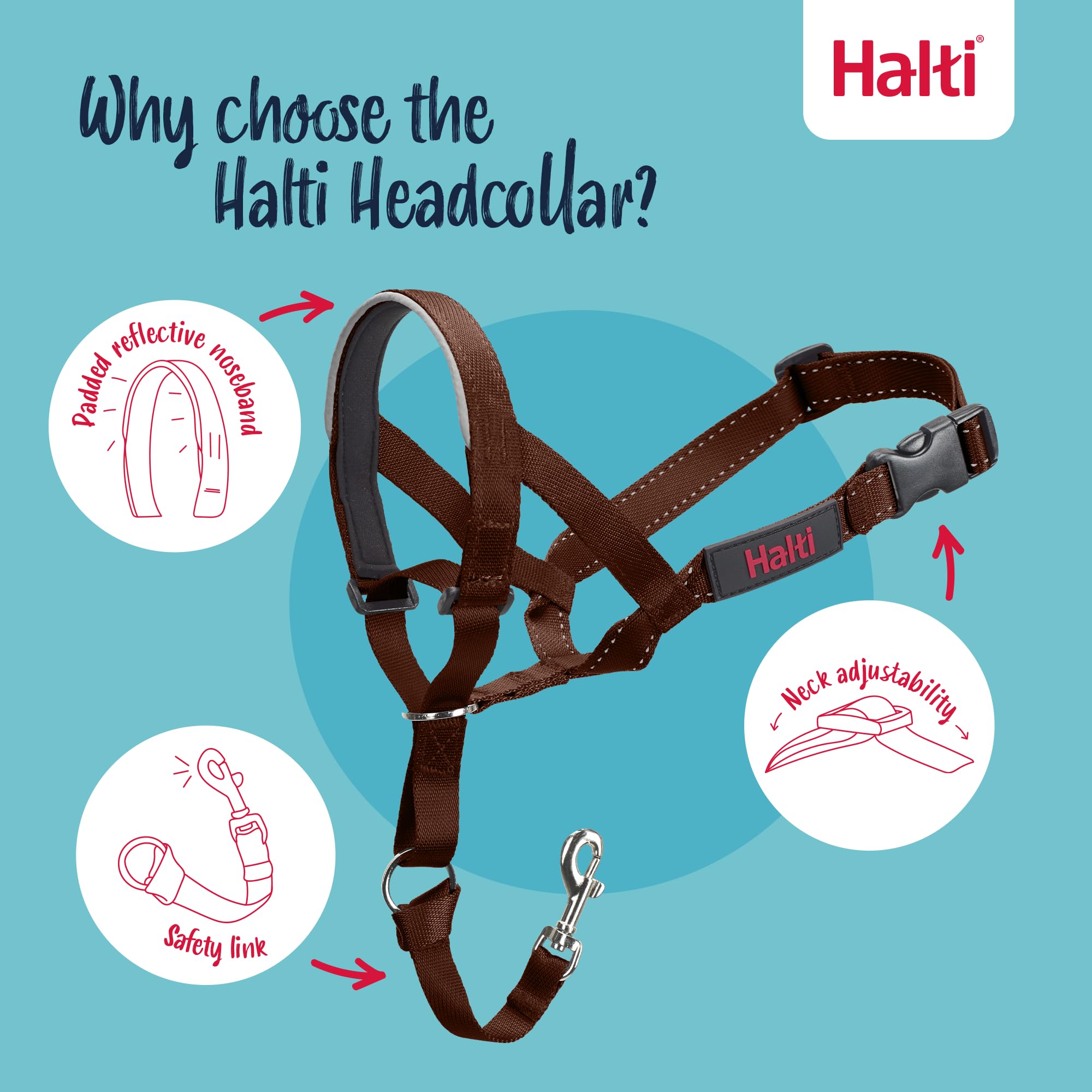 Halti Headcollar - Stop Pulling for Medium Dogs | Size 3, Deep Walnut, Reflective 3