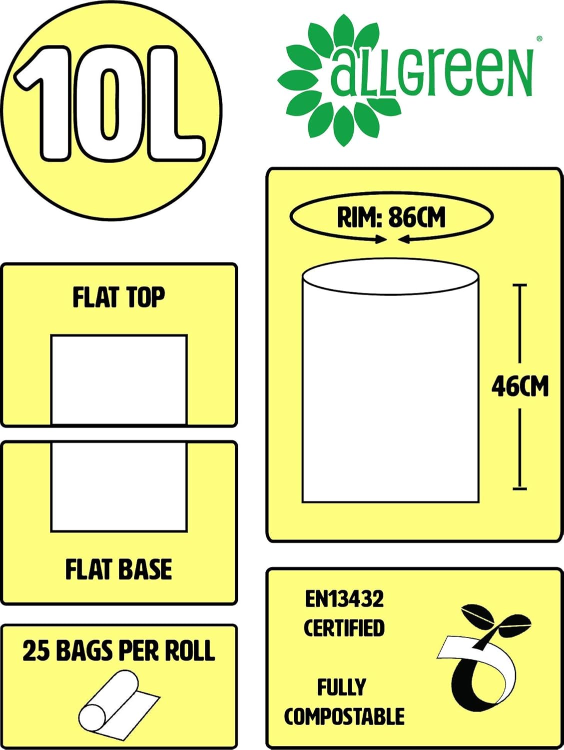 All-Green VC 10L-4 10 Litre Compostable Kitchen Caddy Bin Liners - 100 Bags (4 Rolls) 3