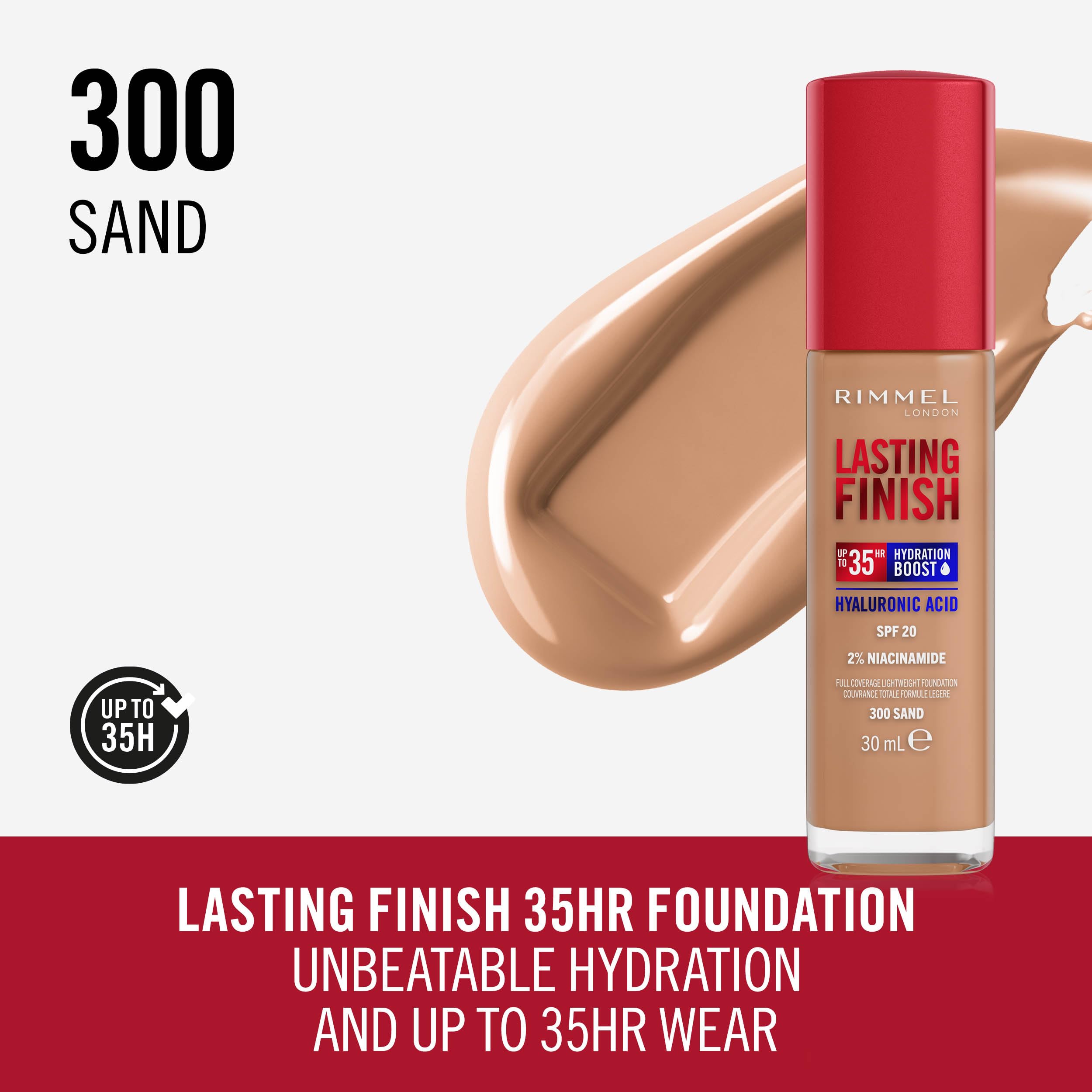 Rimmel - Lasting Finish 35Hr Foundation (300 Sand), Full Coverage Hydrating Liquid Foundation with SPF20, Vegan & Cruelty Free 3