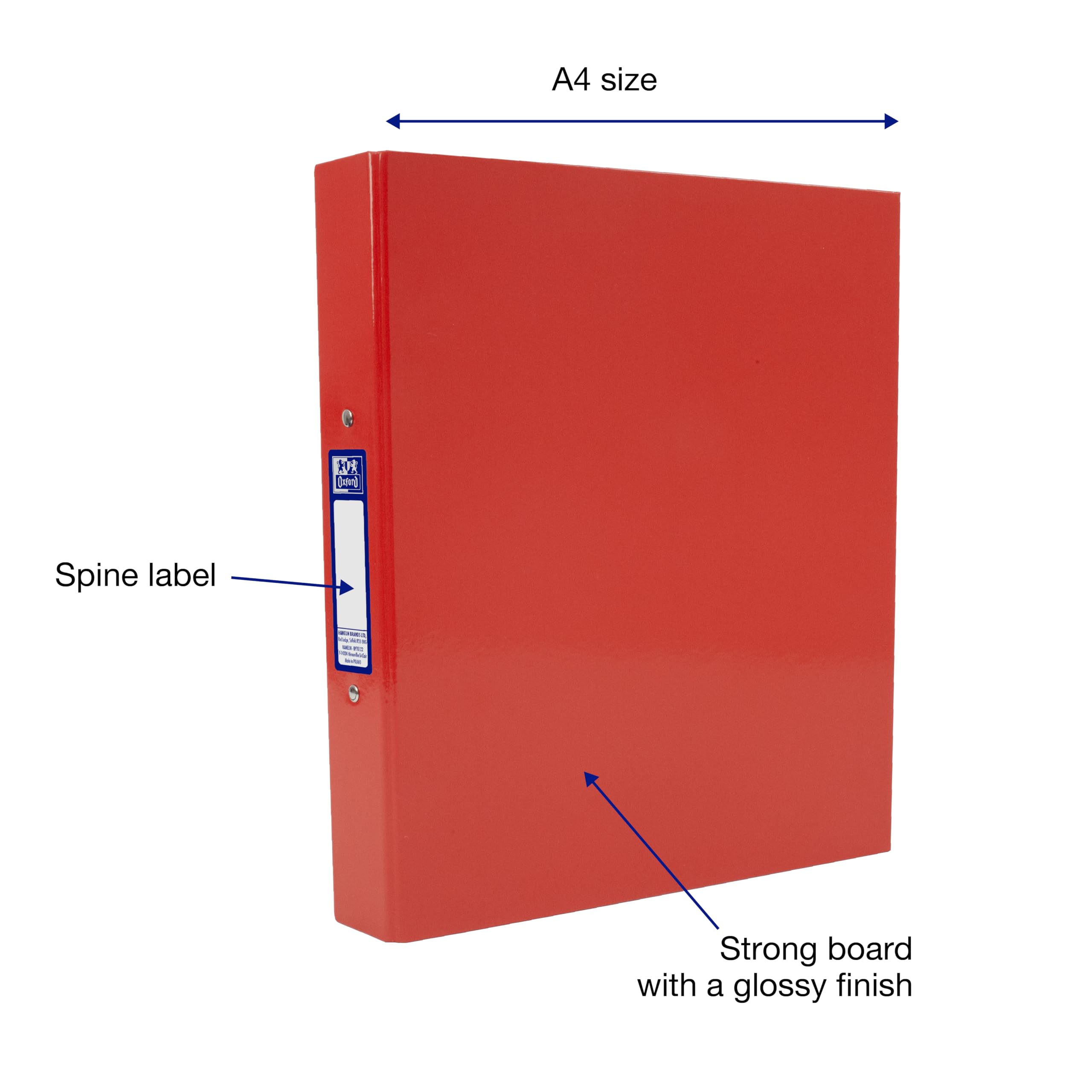 Oxford A4 O-Ring Binder - Durable Gloss Finish, 40mm Spine | Pack of 3 (Navy/Red/Aqua)