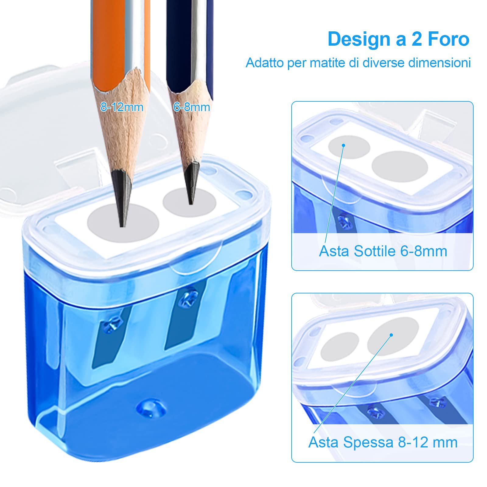 elzle Pack of 4 Portable 2-Hole Pencil Sharpeners with Debris Container | Plastic & Stainless Steel