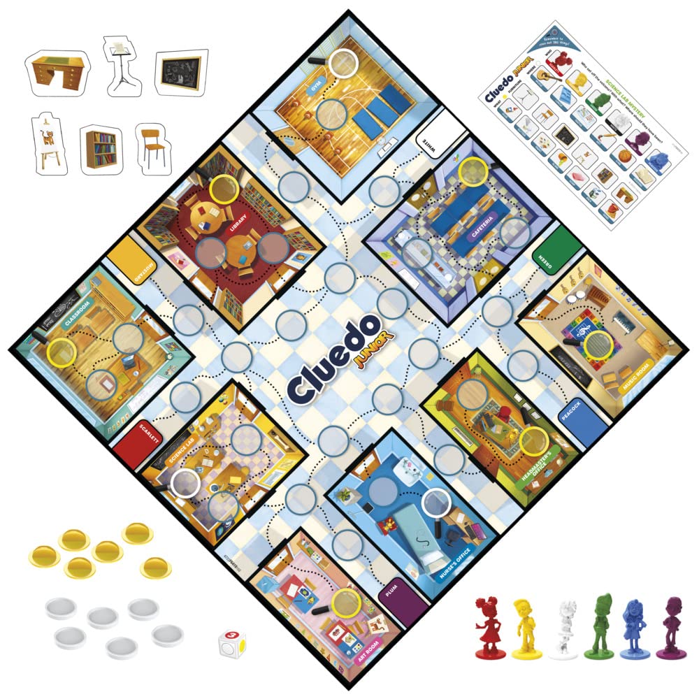 Hasbro Gaming Cluedo Junior Board Game, 2-in-1 Detective Game for Kids 4+ Years, Double-Sided Gameboard for 2-6 Players 5