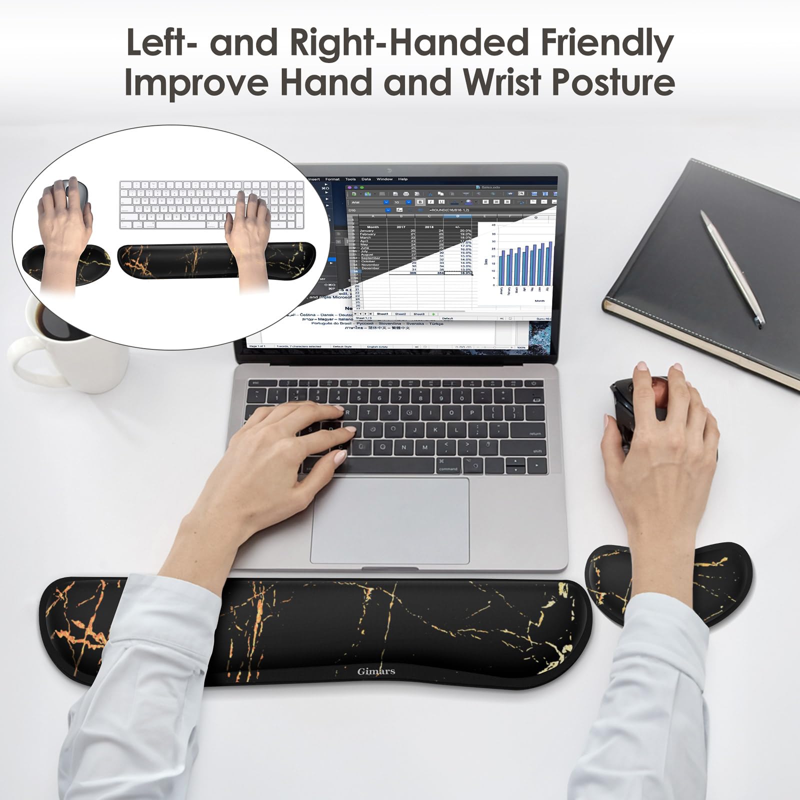 Gimars Upgrade Enlarge Silky Memory Foam Wrist Rest for Keyboard | 3CM Ultra Thick | Non-Slip 9