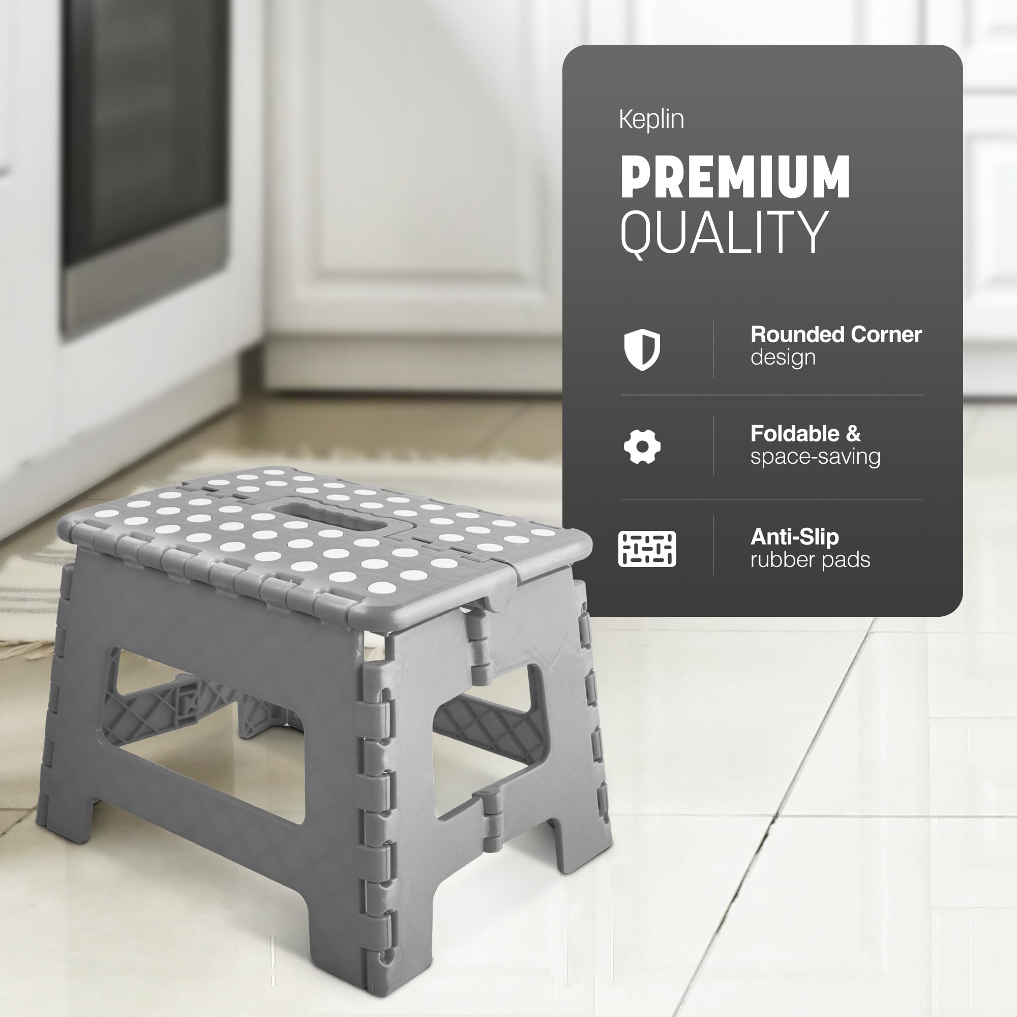 KEPLIN 9 Inch Heavy Duty Folding Step Stool | Plastic | Supports up to 150kg | Grey 3