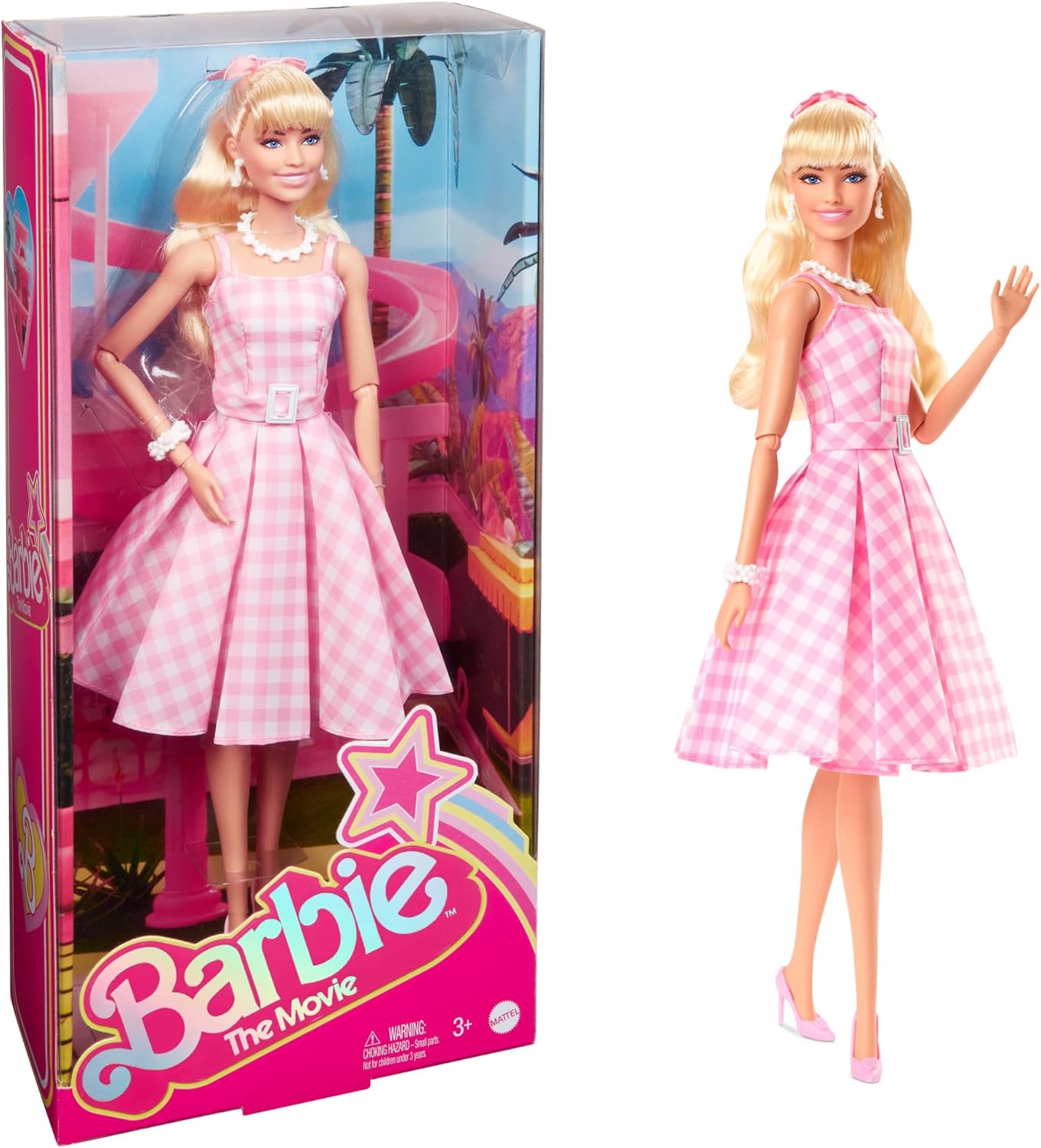 Barbie The Movie Doll - Margot Robbie Pink Gingham Dress Doll for Kids 3+