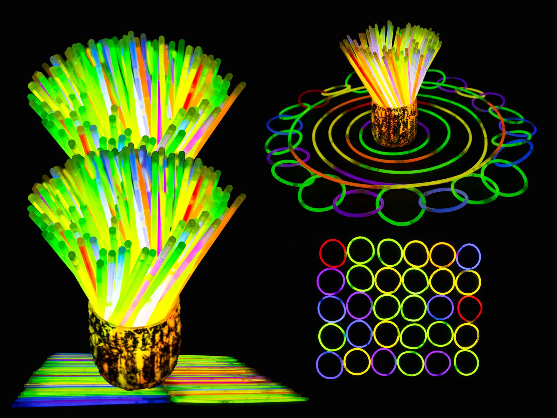 SHATCHI 200Pcs Glow Sticks with Connectors 8" Neon Party Kit for Bracelets, Necklaces, Rings – Halloween, Rave, Birthday, Camping 11