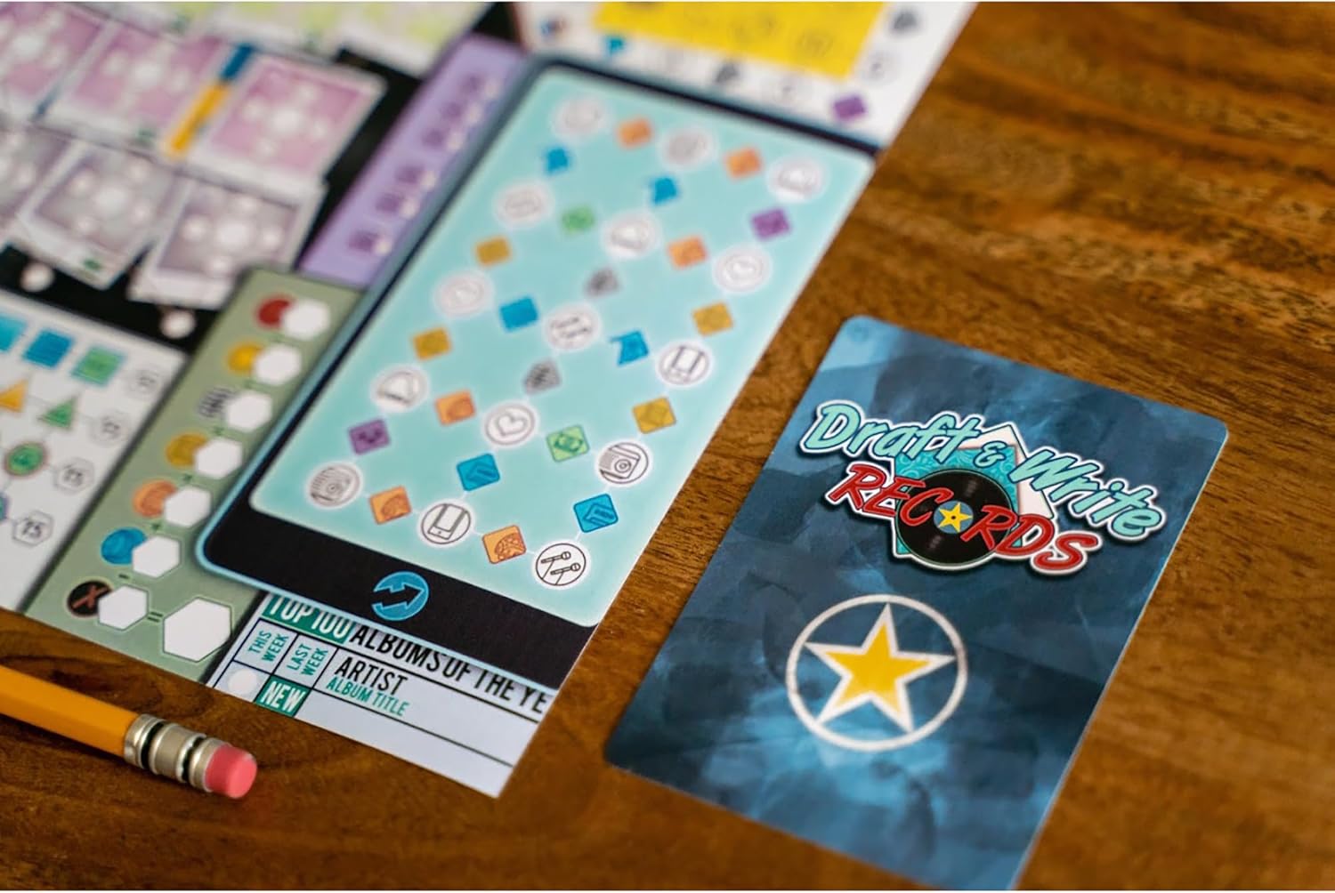 Inside Up Games Draft & Write Records - Music Board Game, Card Drafting, Strategy Game