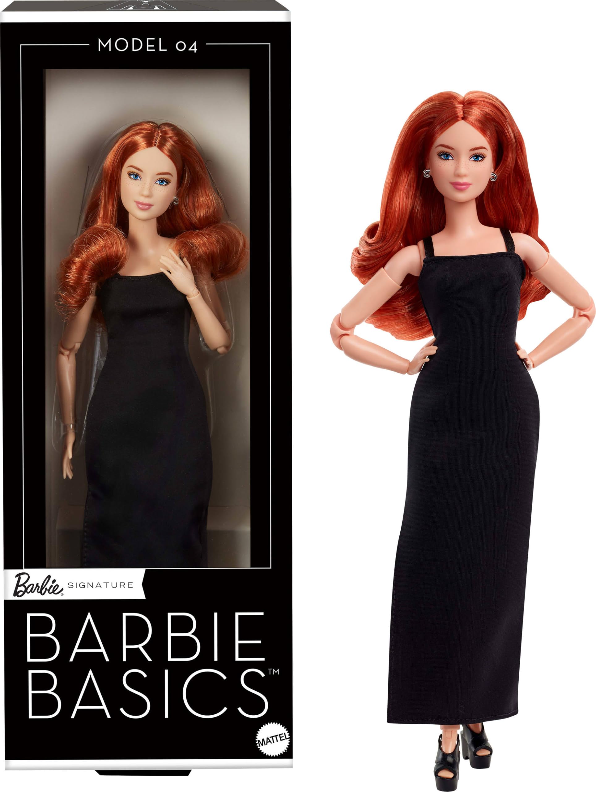 Barbie Basics Model 04 Collector Doll - Red Curly Hair, Little Black Dress, Poshable Body