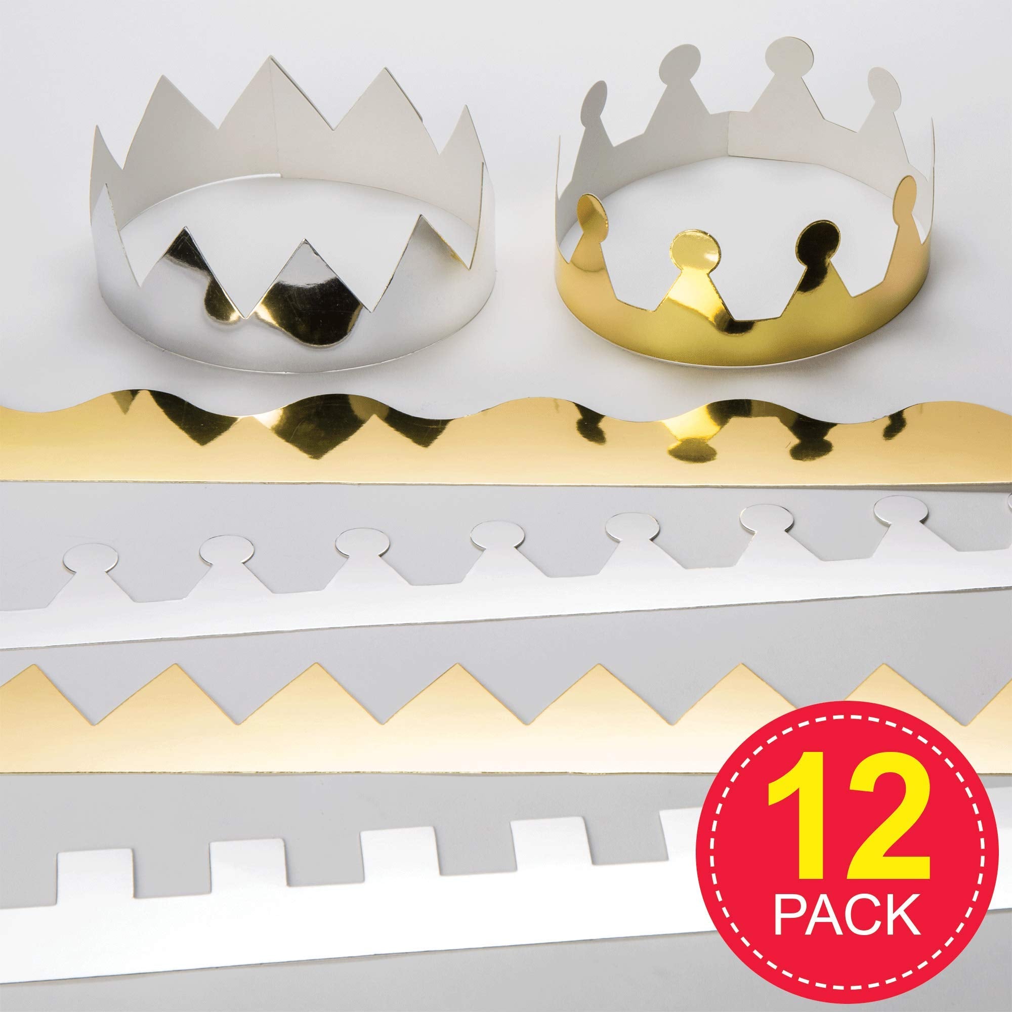 Baker Ross EV299 Metallic Card Crowns - Pack of 12 | Adjustable 57cm | Gold & Silver