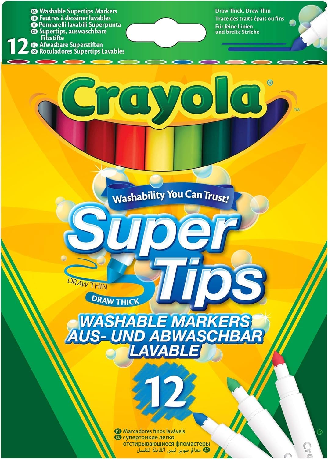 CRAYOLA SuperTips Washable Markers - Pack of 12, Wash-Off Ink for Kids 3+