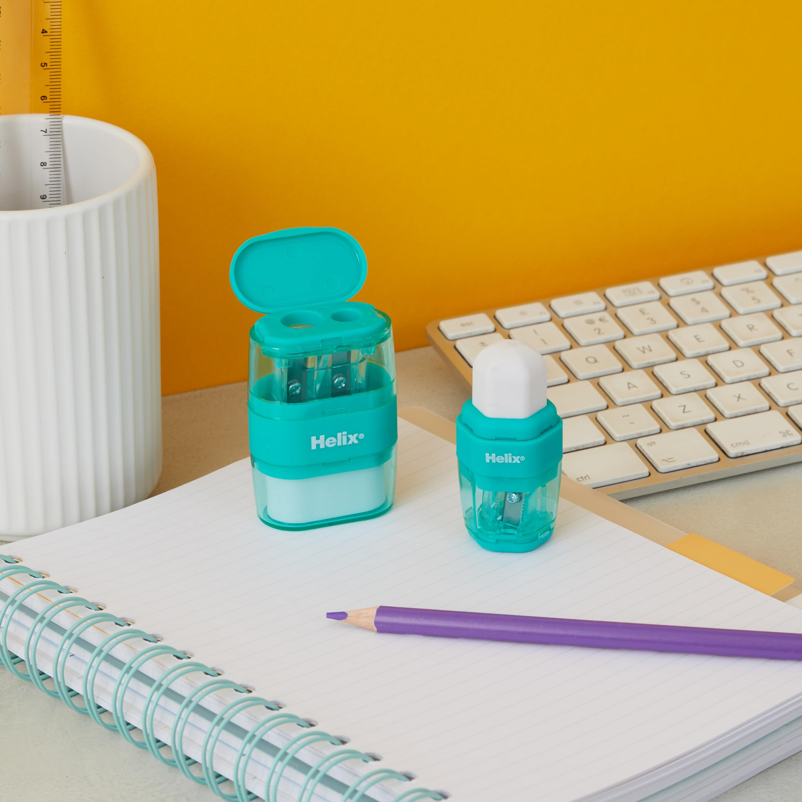 Helix Duo Pencil Sharpener and Eraser - Single Hole Sharpener with Protective Cover | PVC Free 2