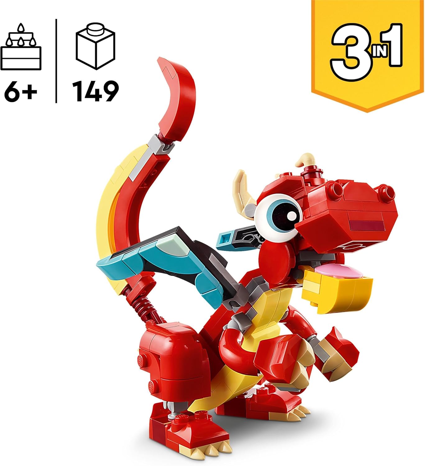 LEGO Creator 3in1 Red Dragon, Phoenix & Fish Building Set - 149 Pieces for Kids 6+