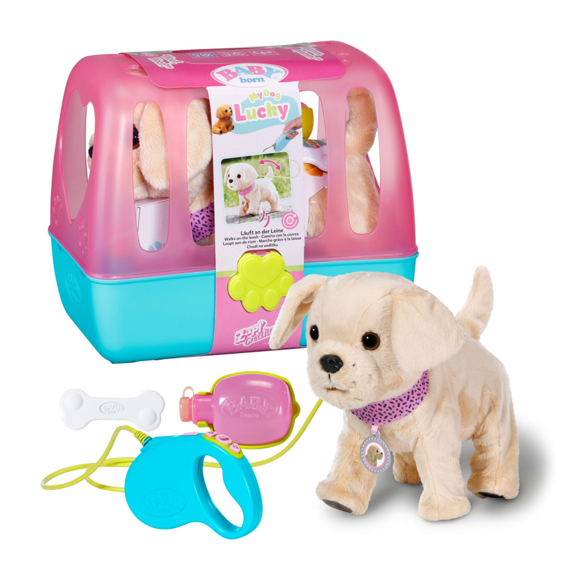 BABY born My Dog Lucky with Carry Box - 5 Realistic Functions, Interactive Playset for Ages 3+