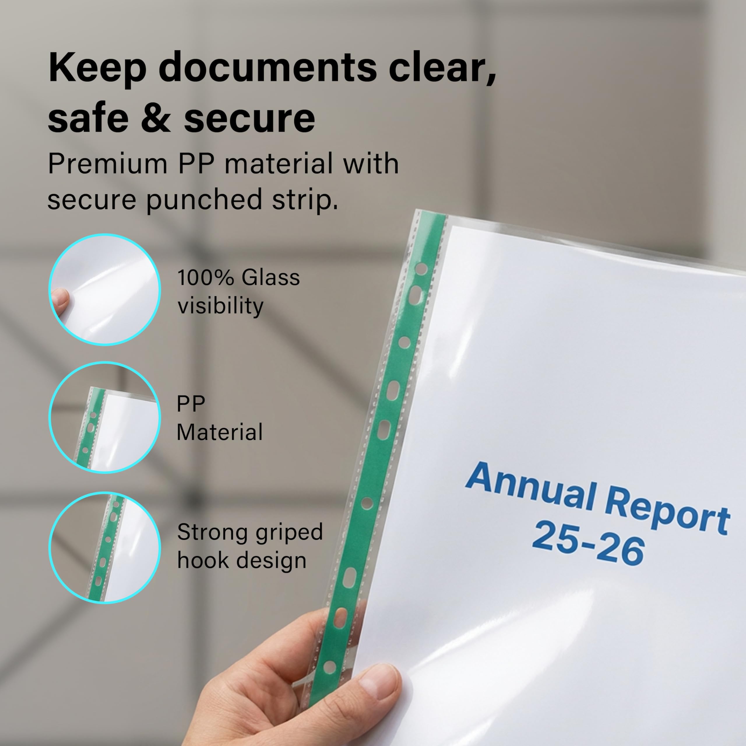 Ofah A4 Punch Pockets - 100 Pack Clear, Water Resistant PP Material for Filing | Model OF-PPA4100 5