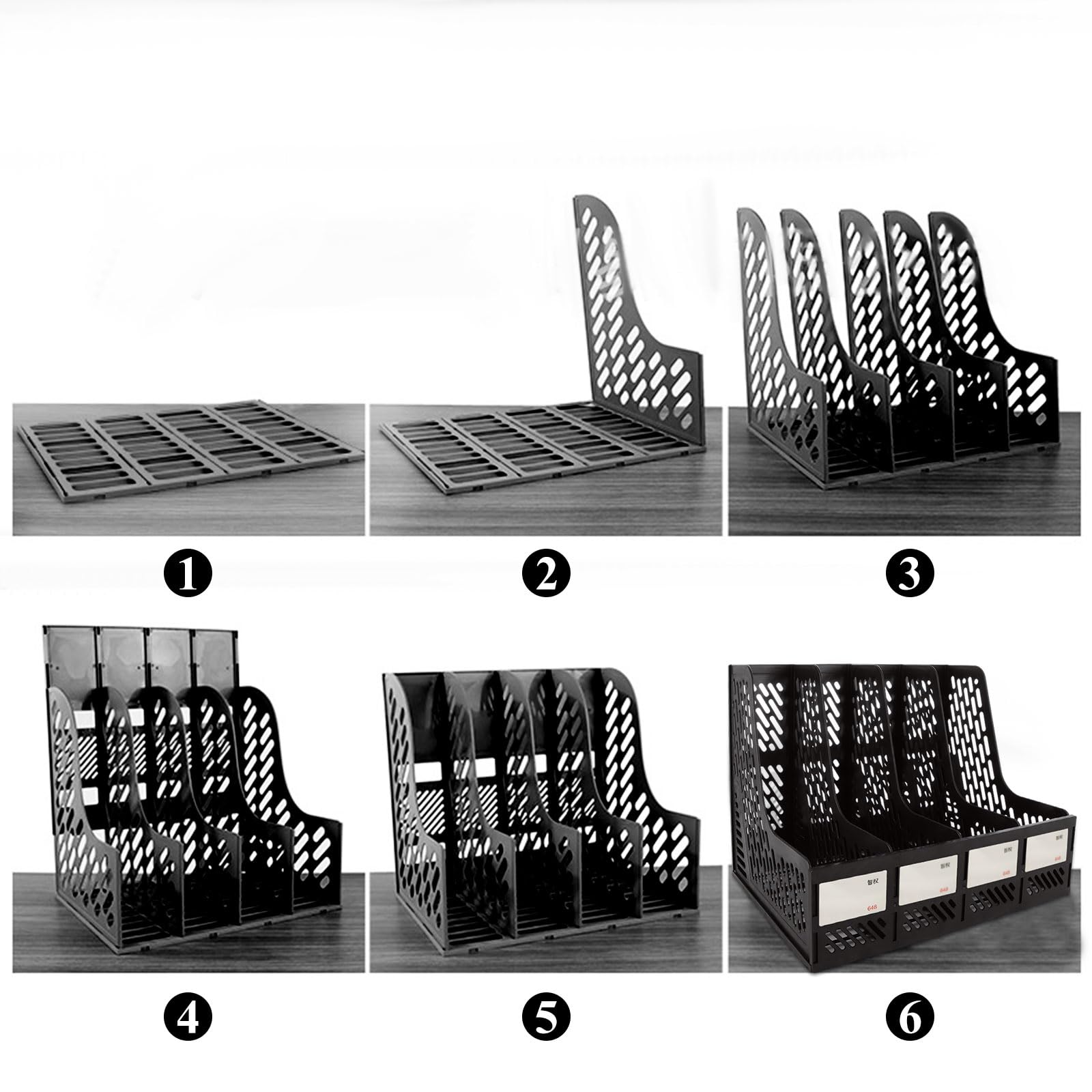 ASelected 4-Compartment Collapsible Magazine File Holder - Durable PP Plastic Desktop Organizer | Black 3