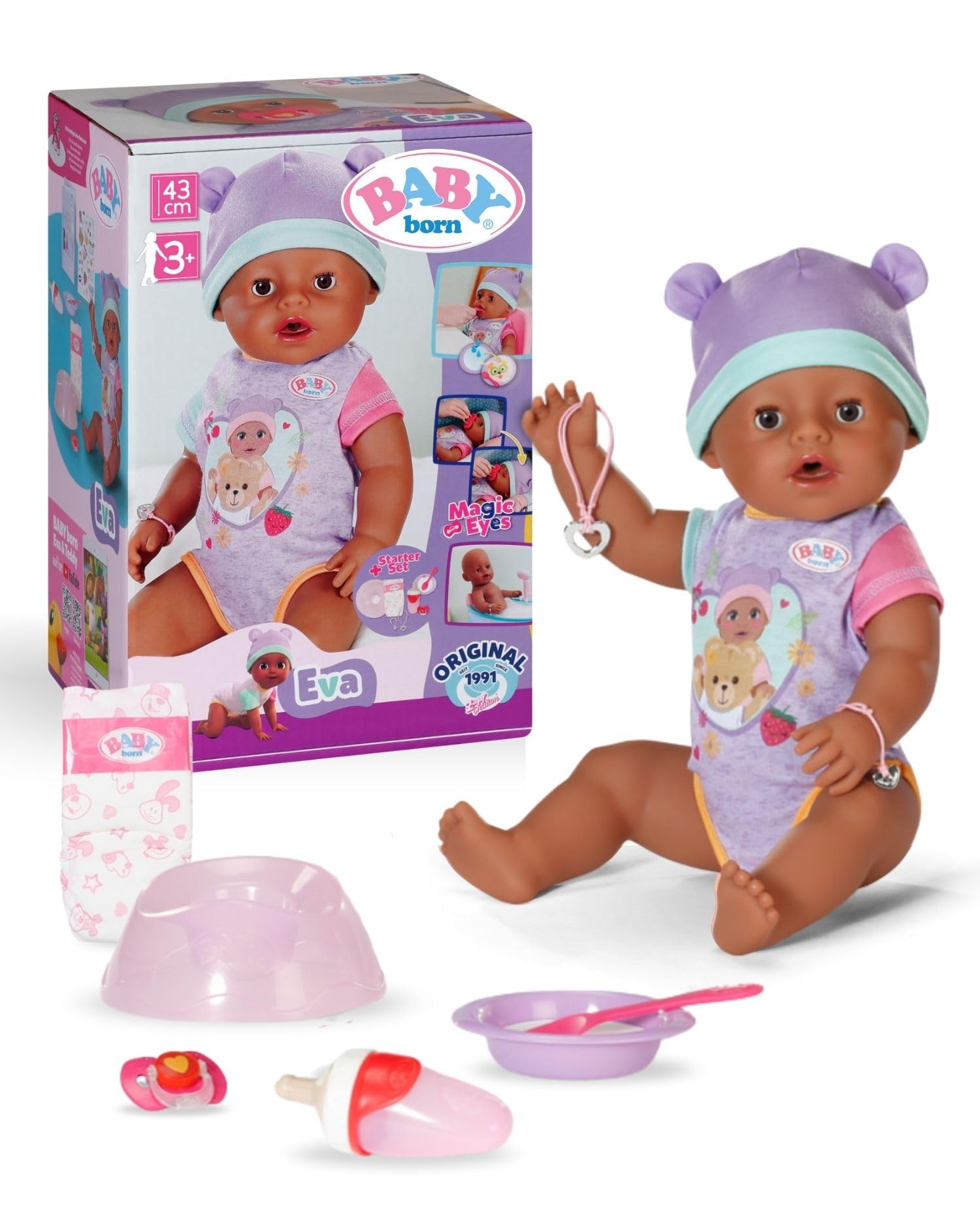 BABY born Eva Baby Doll with 10 Functions & Accessories - 43cm Interactive Doll for Kids