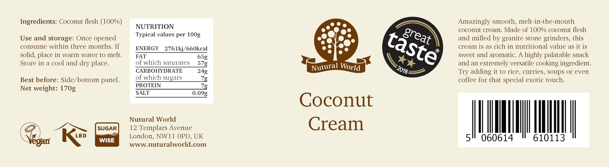 Nutural World Coconut Cream (170g) - 100% Pure, No Additives, Great Taste Award Winner 4