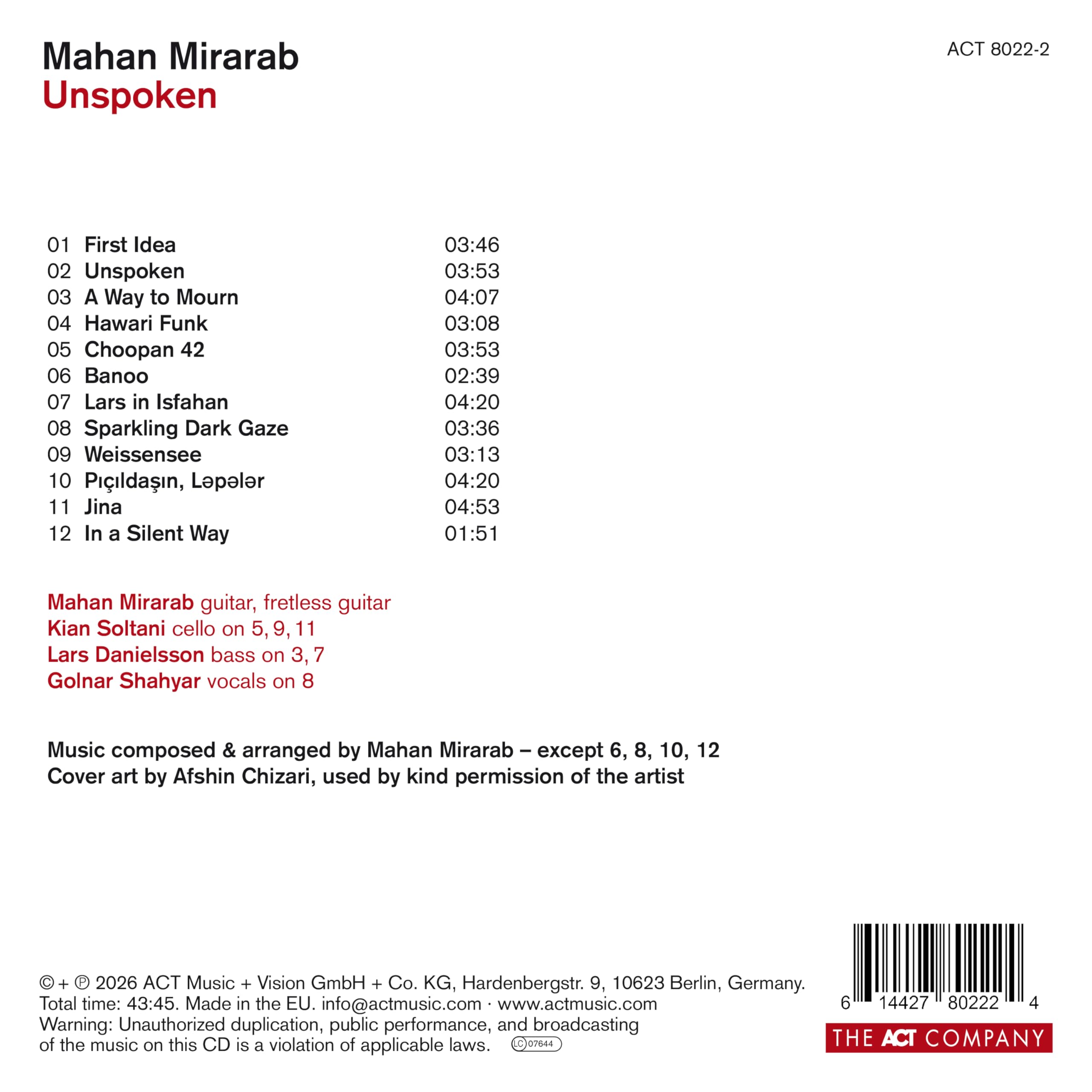 Mahan Mirarab - Unspoken [CD] 3