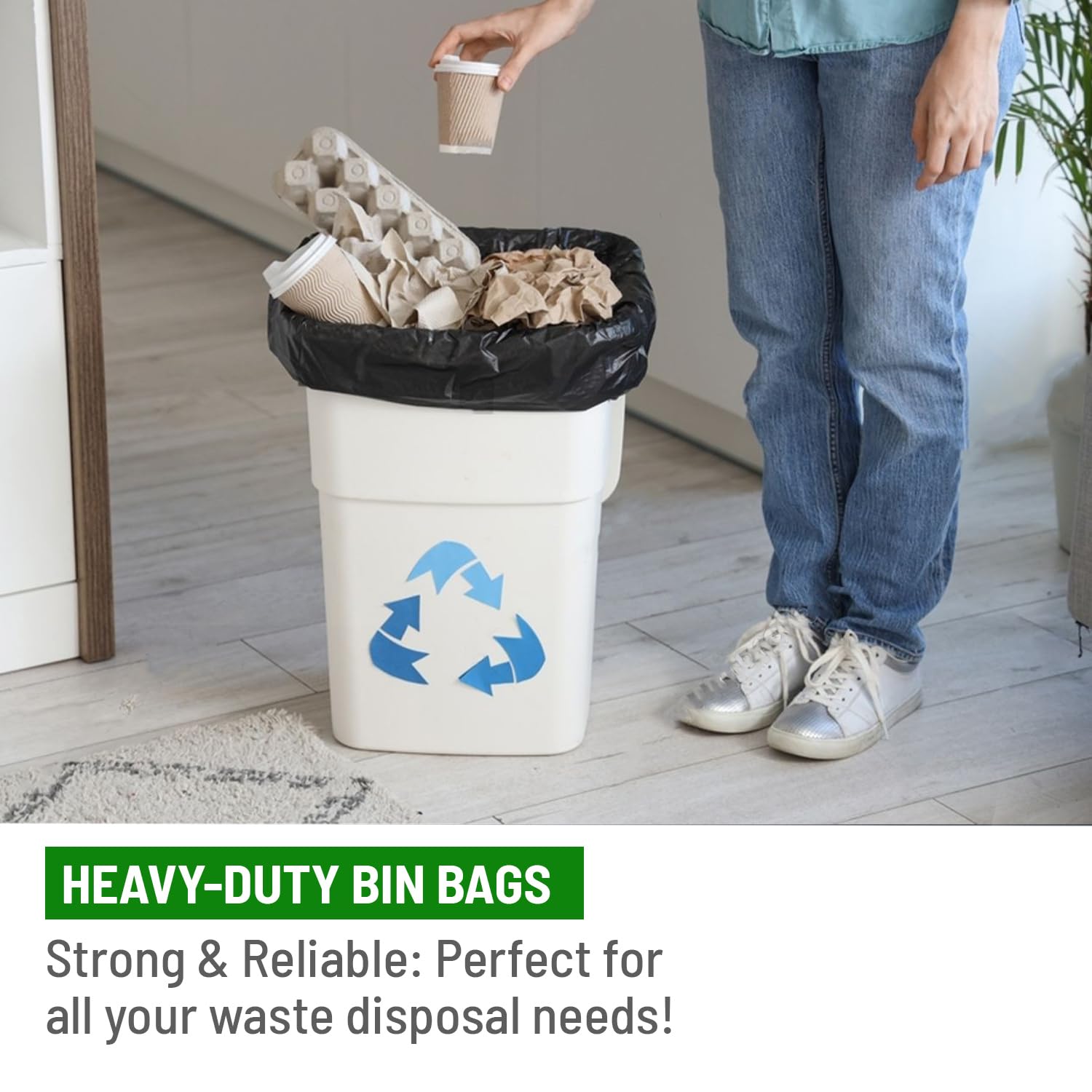 delka Heavy Duty Bin Bags - 75L Capacity, 50 Count, Black Plastic Liners