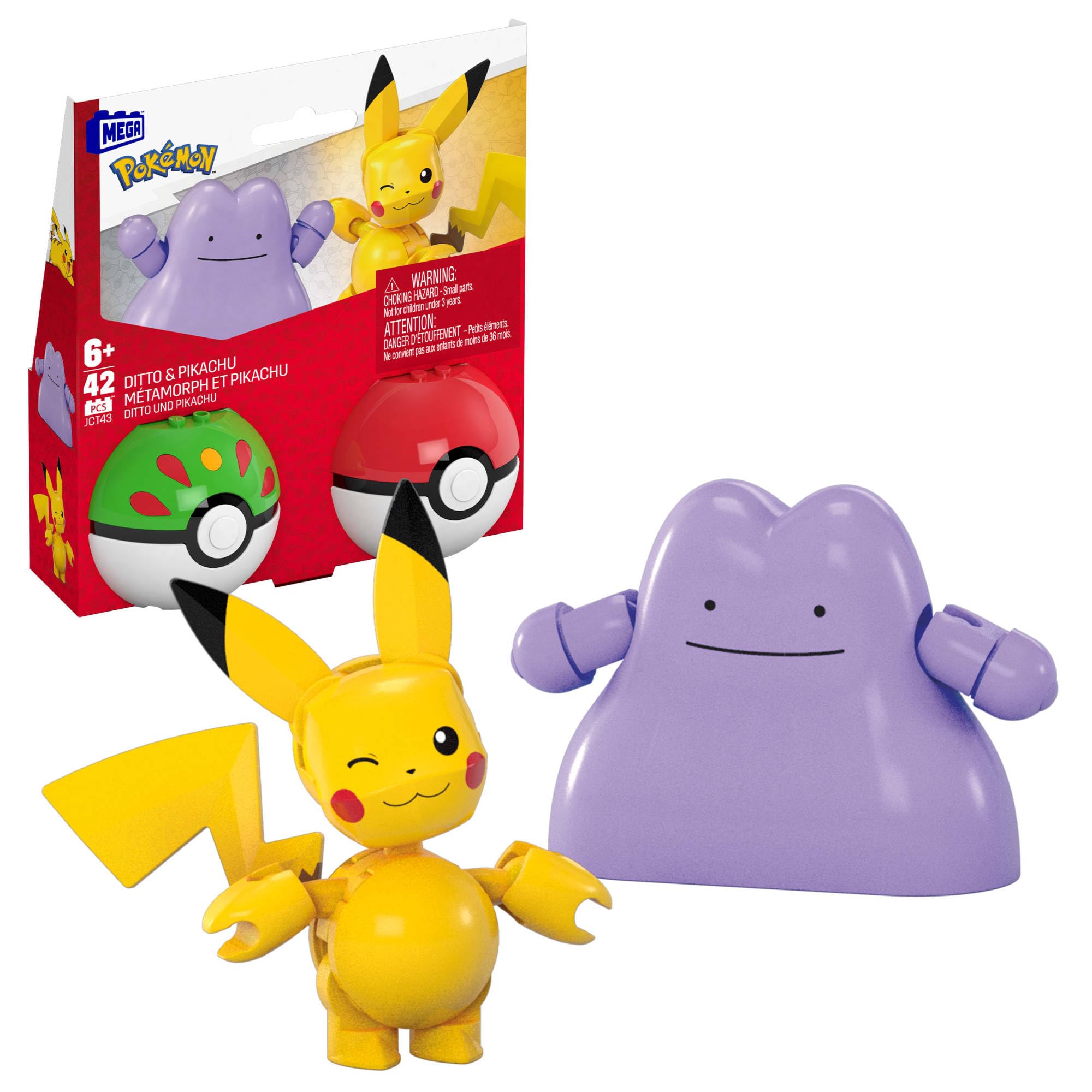 MEGA Pokémon Action Figure Building Toy Set - Buildable Pikachu & Ditto with Poké Balls, Ages 6+