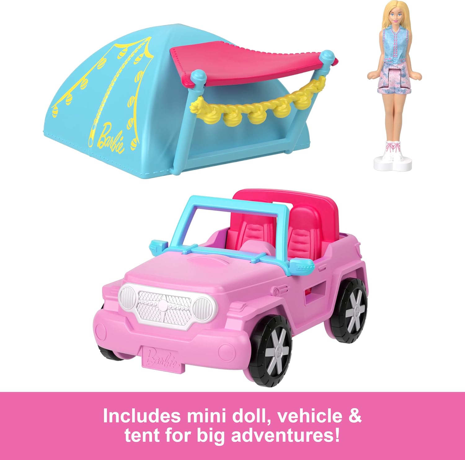 Barbie Mini BarbieLand Doll & Toy Vehicle Set - Color-Changing Jeep Playset for Kids 4