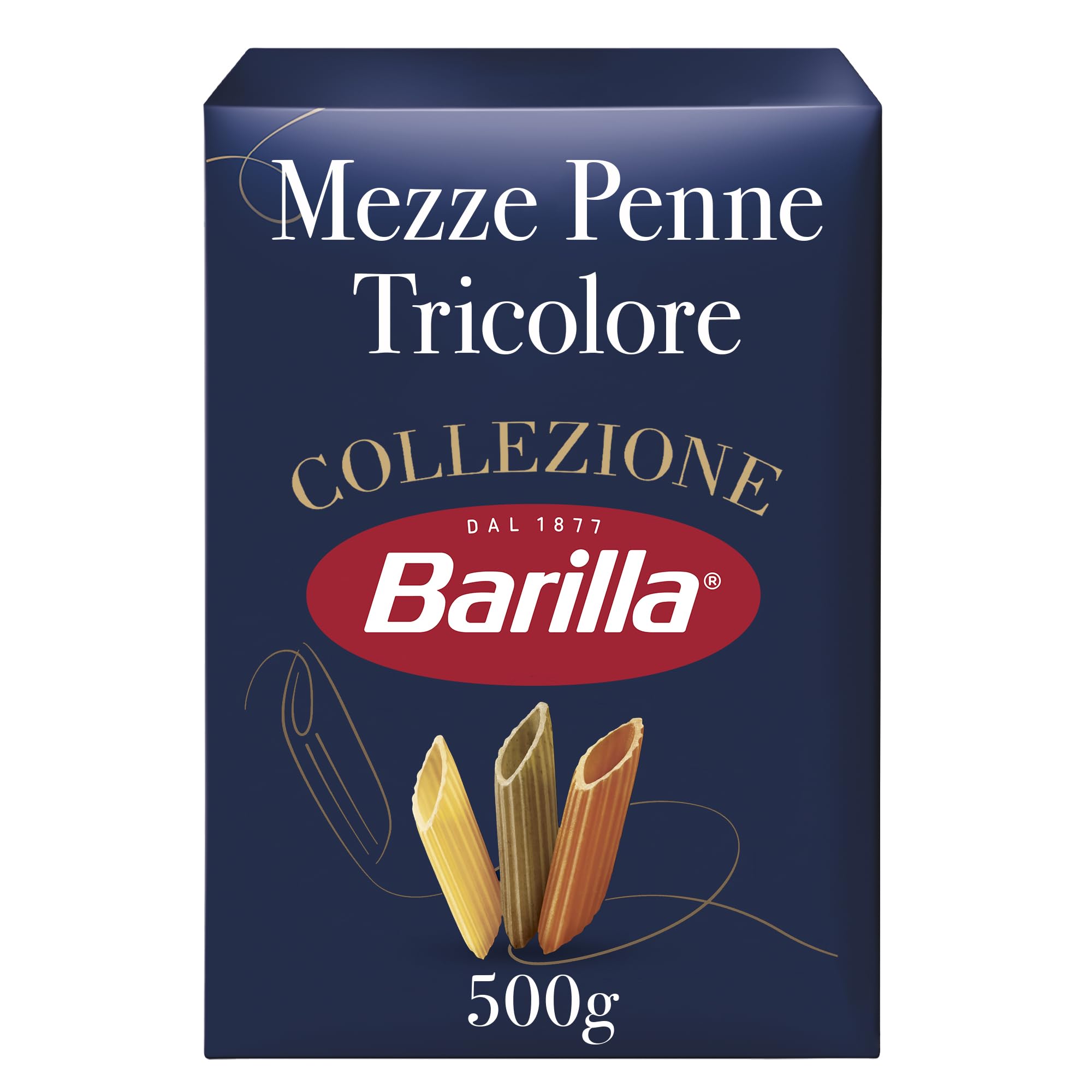 Barilla Mezze Penne Tricolore Pasta - Tri-Color Durum Wheat Semolina | 500g