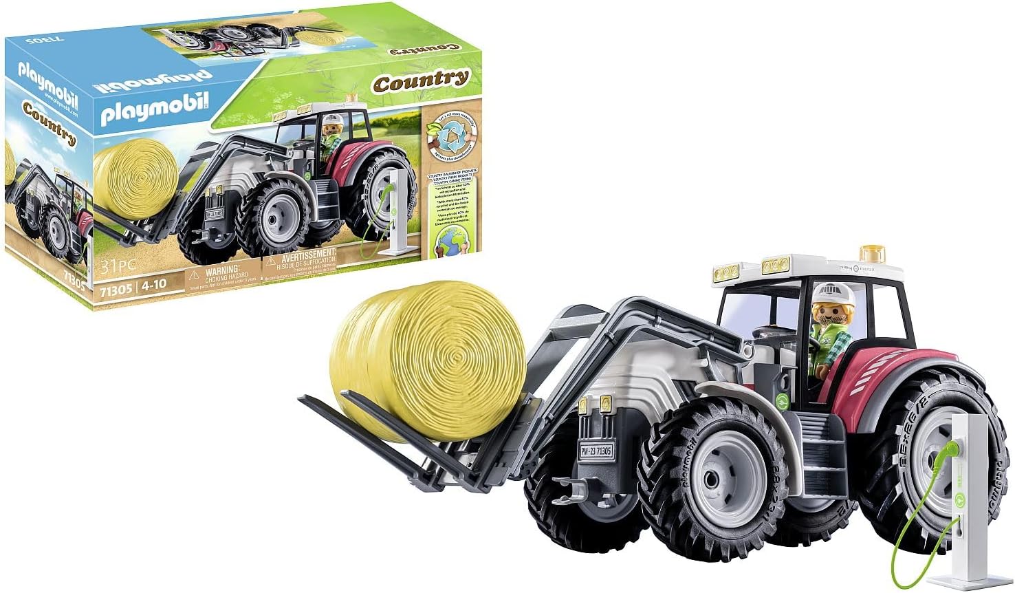 Playmobil 71305 Large Electric Tractor Playset - Educational Farm Vehicle for Kids 4+