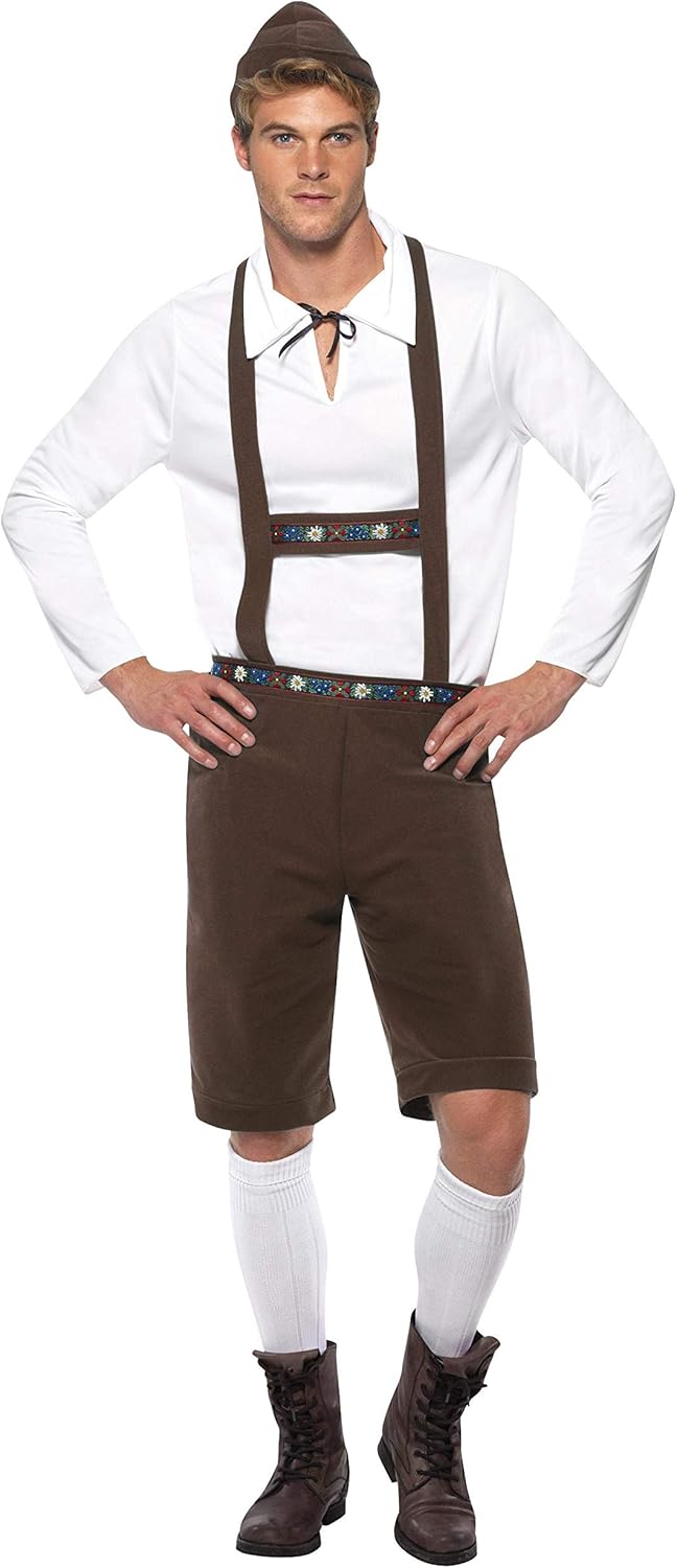 Smiffys Bavarian Man Costume - Lederhosen Shorts, Braces, Top and Hat, Size M (38"-40") 4