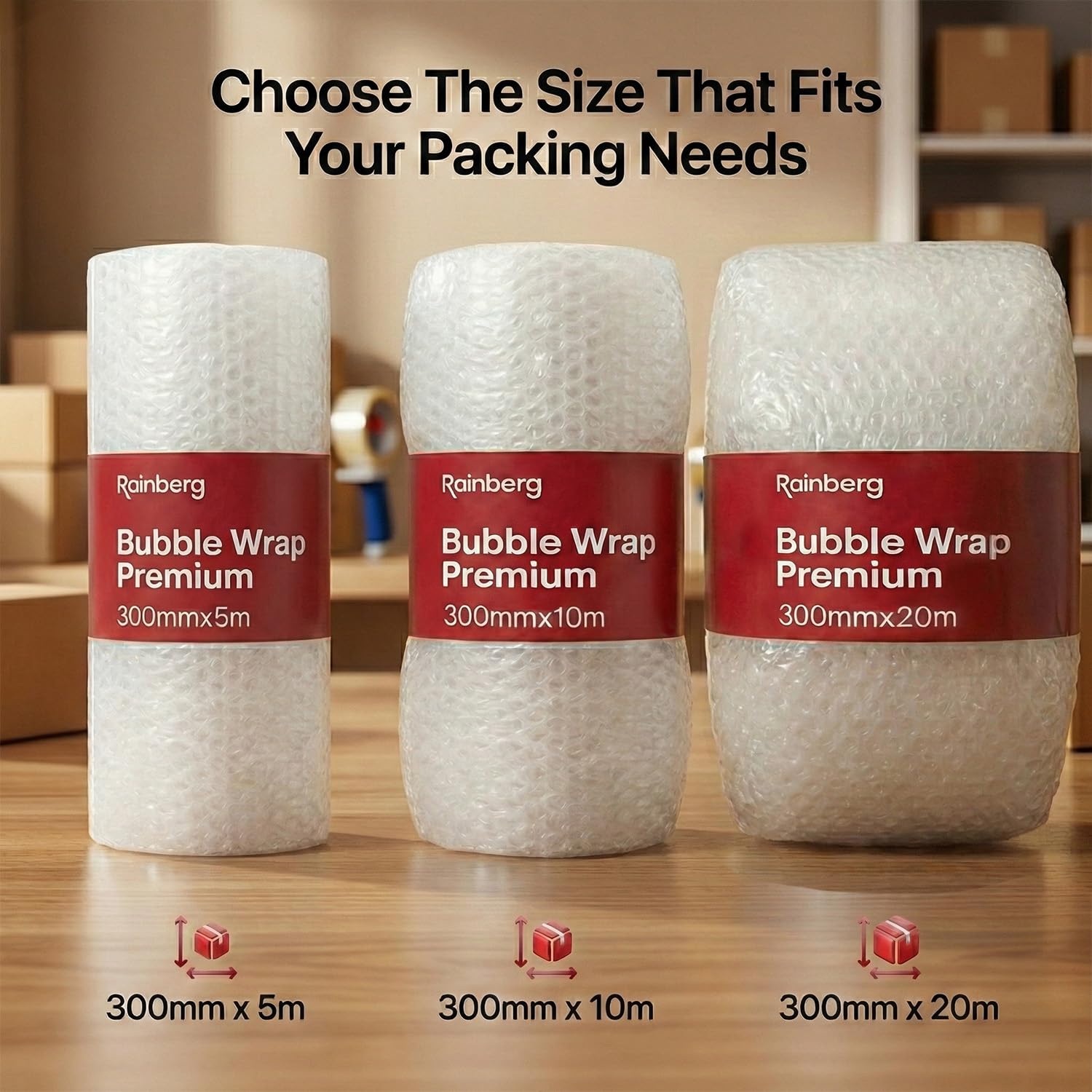 Rainberg Bubble Wrap Roll - 300mm x 5m | Tear-Resistant | Recyclable | Shock Absorbing