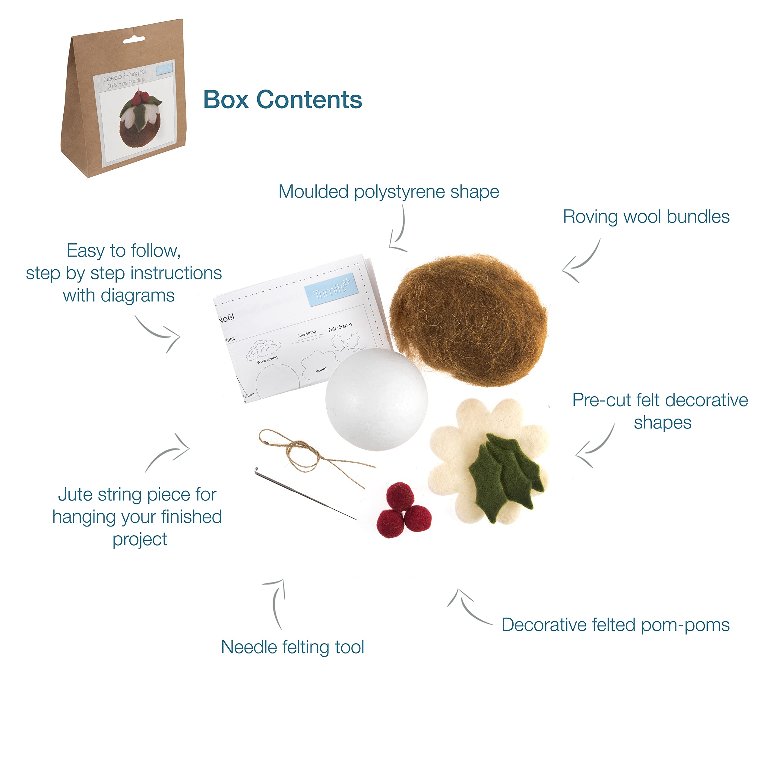Trimits Christmas Pudding Needle Felting Craft Kit - Beginner-Friendly DIY Ornament Set 13