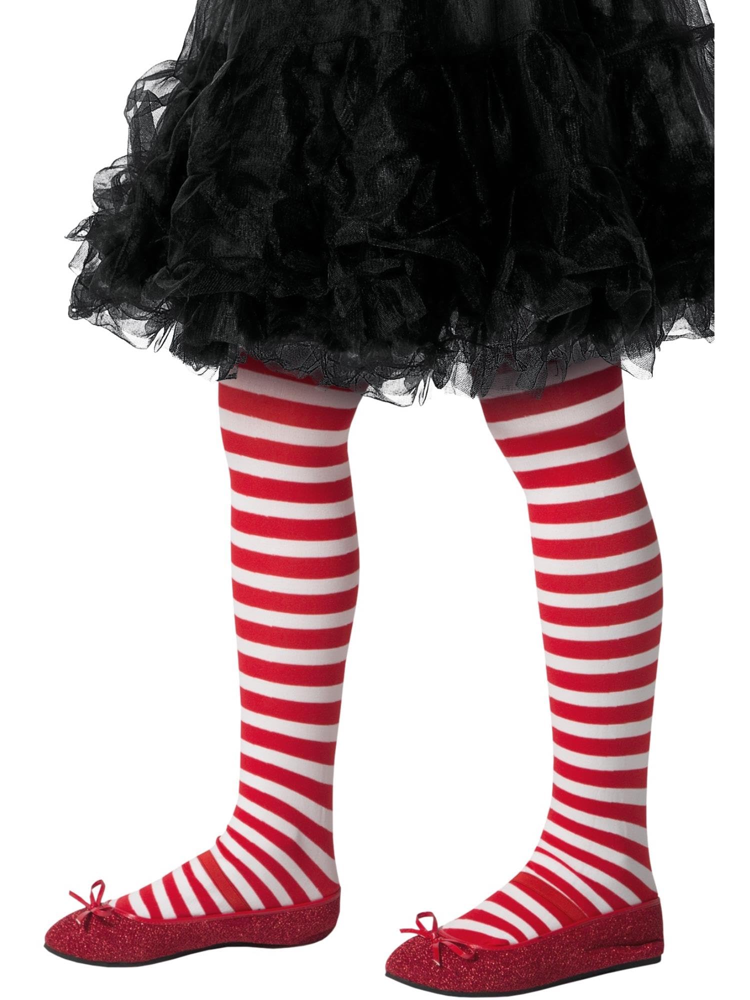 Smiffys Elf Striped Tights, Red & White, Child Size 6-12 Years