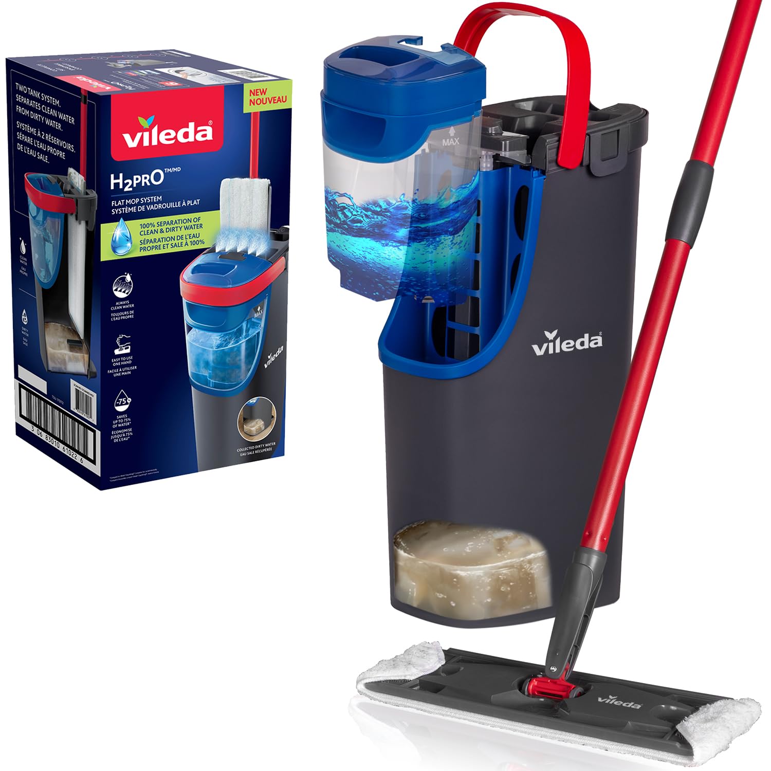 Vileda H2PrO Flat Mop System with Clean & Dirty Water Separation