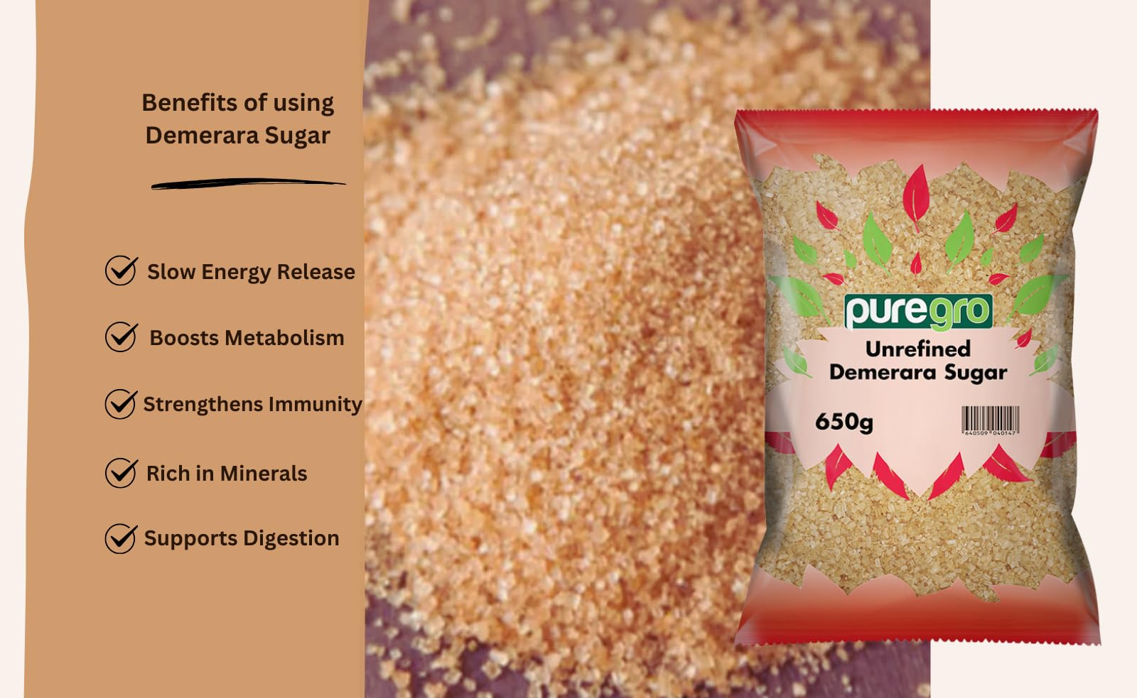 Puregro Demerara Sugar - Golden Cane Sugar for Baking & Beverages | 650 g 3