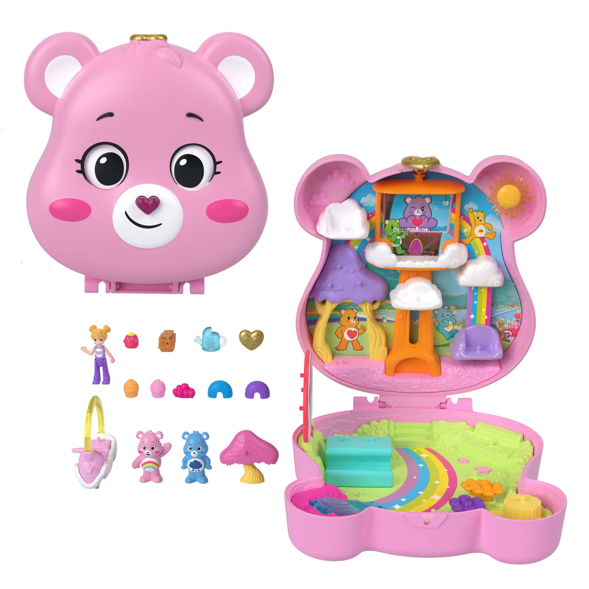 Polly Pocket x Care Bears Playset - Compact with Dolls, Car & Accessories