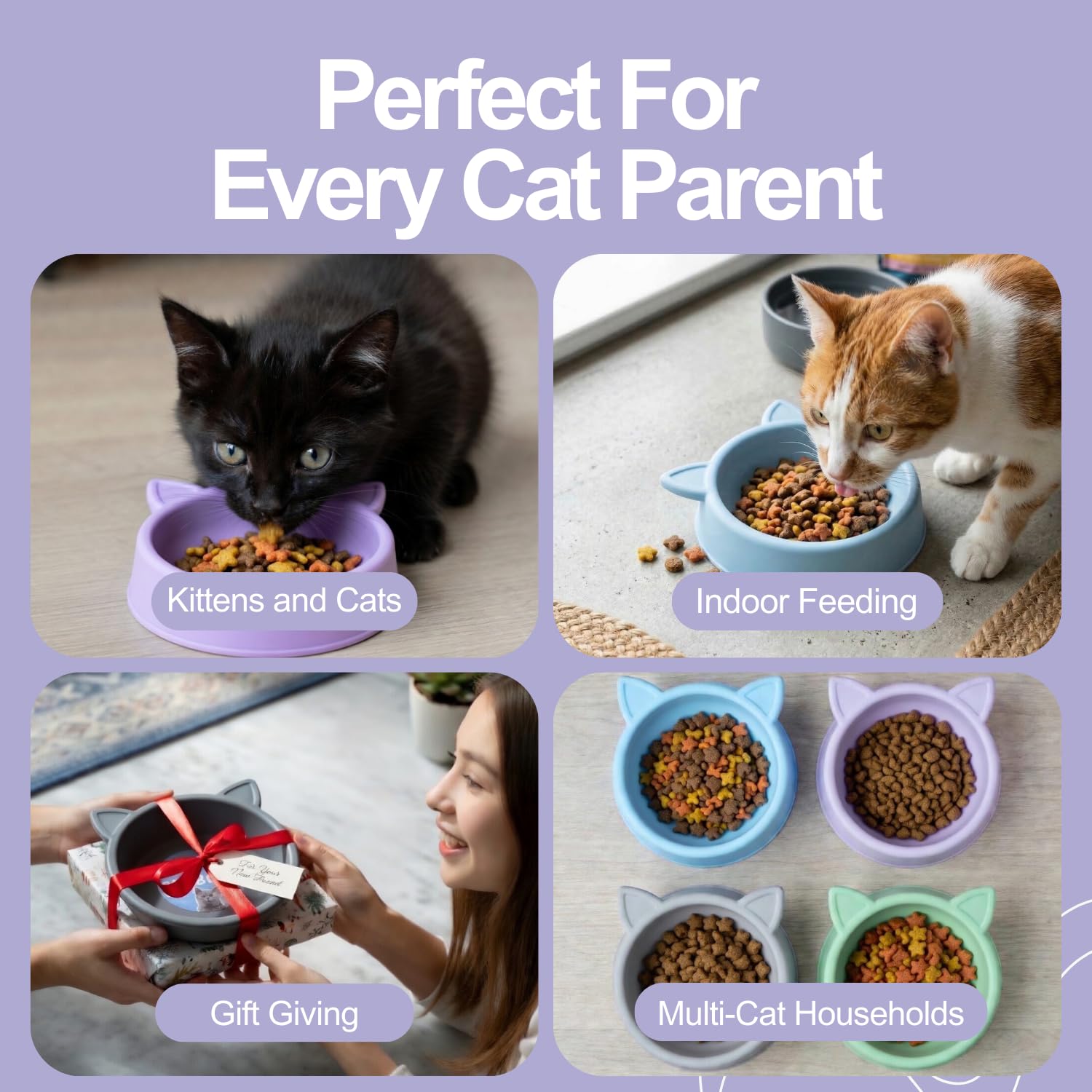 Kingdom Cat Bowls 2 Pack - Shallow Feeding & Watering Set for Kittens and Adult Cats | Plastic 4