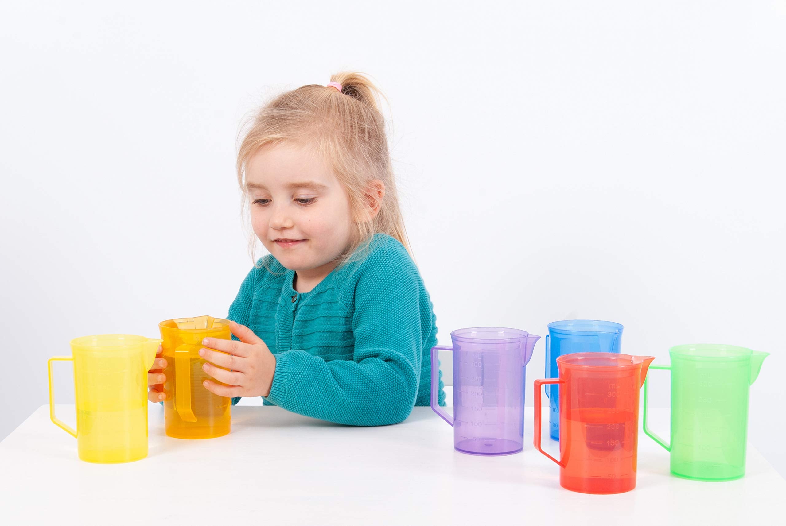 TickiT 6 Piece Translucent Colour Jug Set - Educational Sand & Water Play Cups for Toddlers