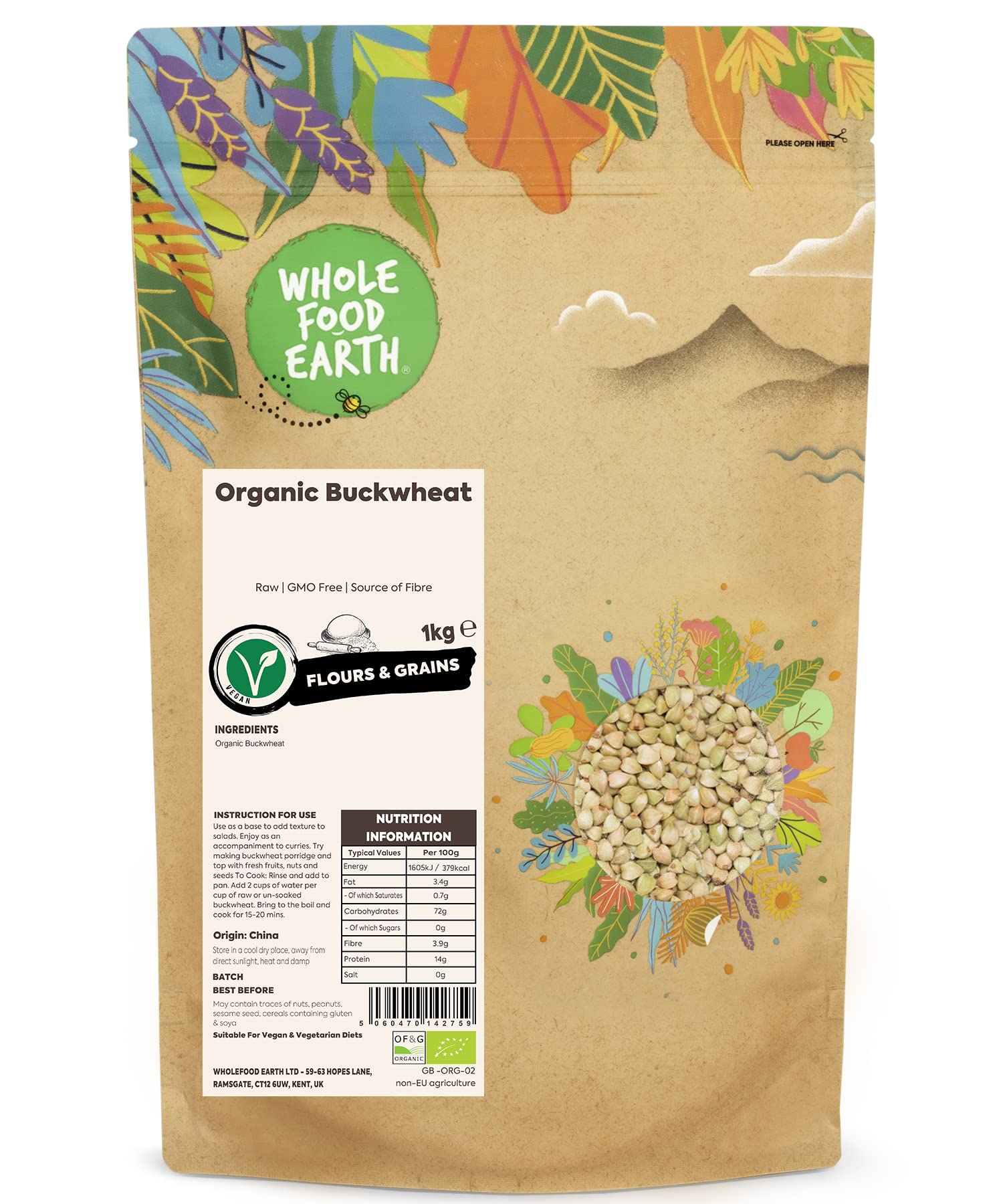 Organic Buckwheat – 1 kg | GMO Free | Vegan | High in Fiber & Protein | Wholefood Earth