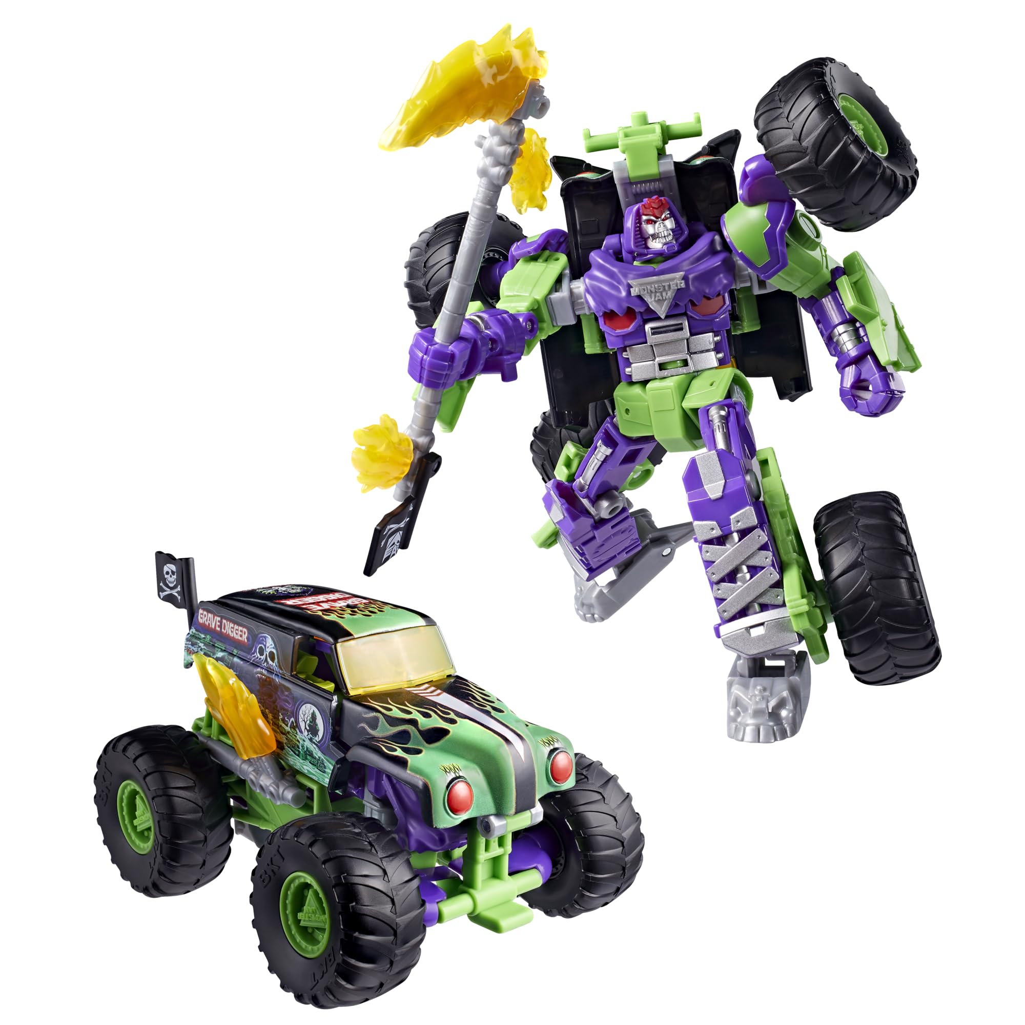 Transformers x Monster Jam Grave Digger (Grim) Leader Class Action Figure - 23.5 cm, Ages 8+
