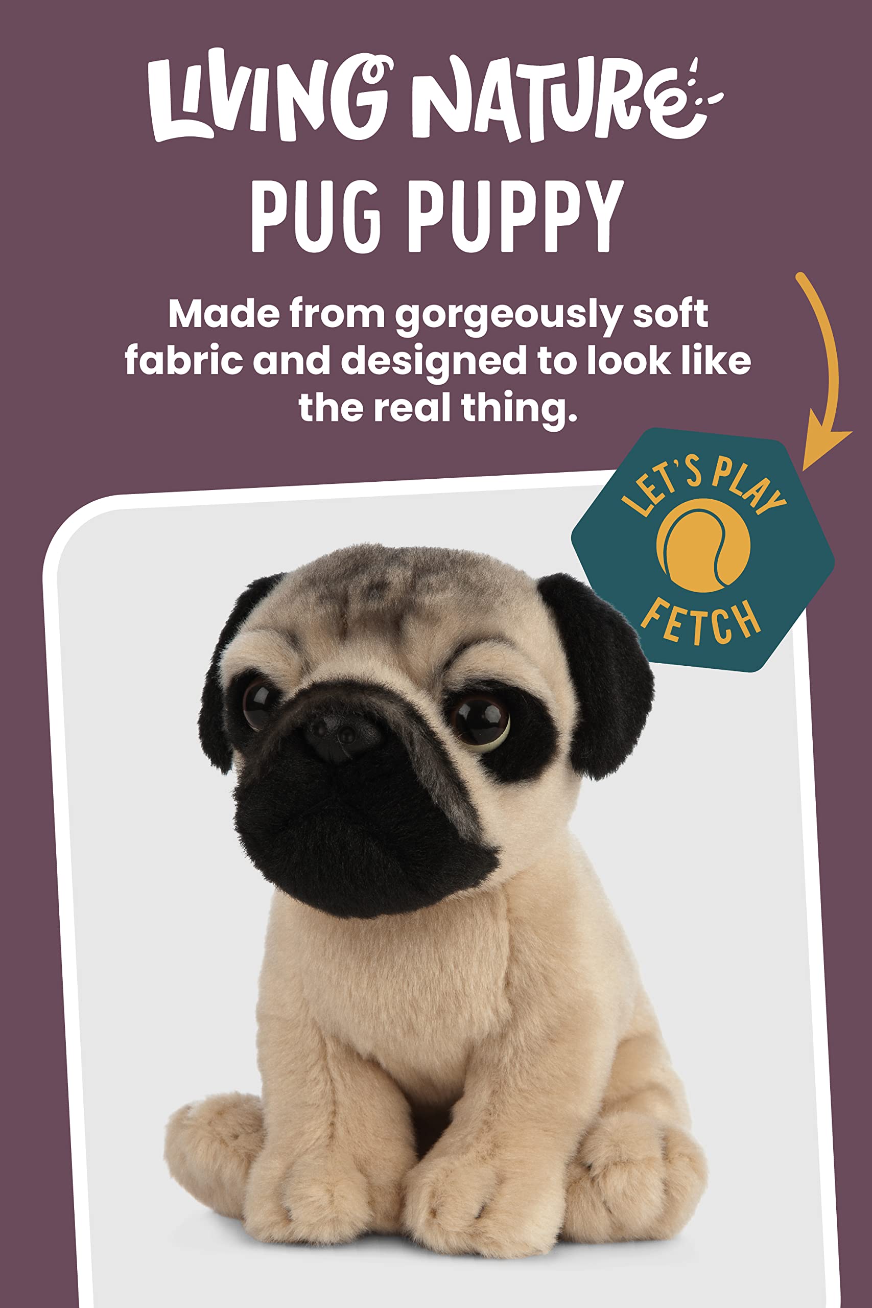 Keycraft Living Nature Pug Puppy Plush Toy - 16cm Tall | Eco-Friendly | Highly Detailed