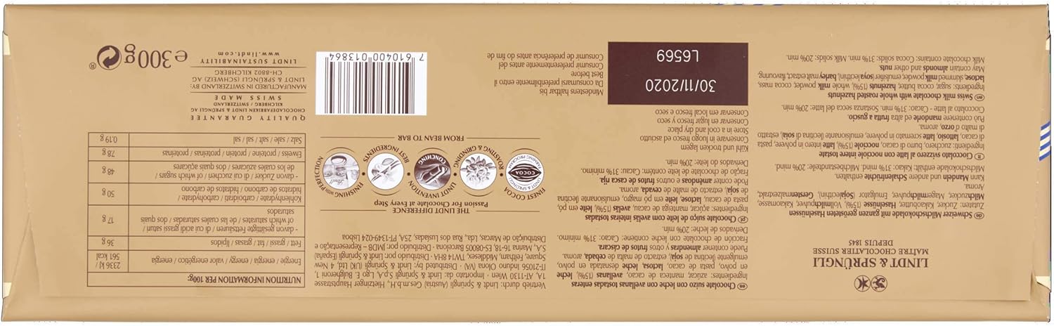 Lindt Schweizer Milchschokolade und knusprige Haselnuss-Goldtafel 300 g 4