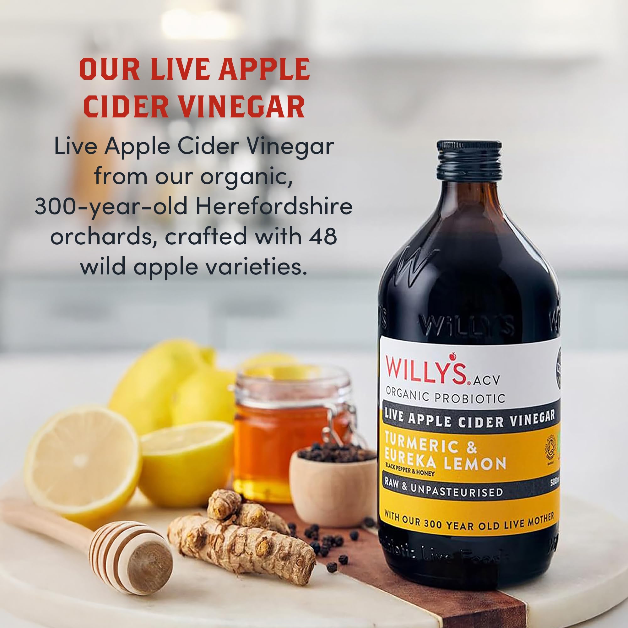 Willy's Apple Cider Vinegar with Turmeric & Honey - Raw, Organic, Unpasteurised | 500ml 6