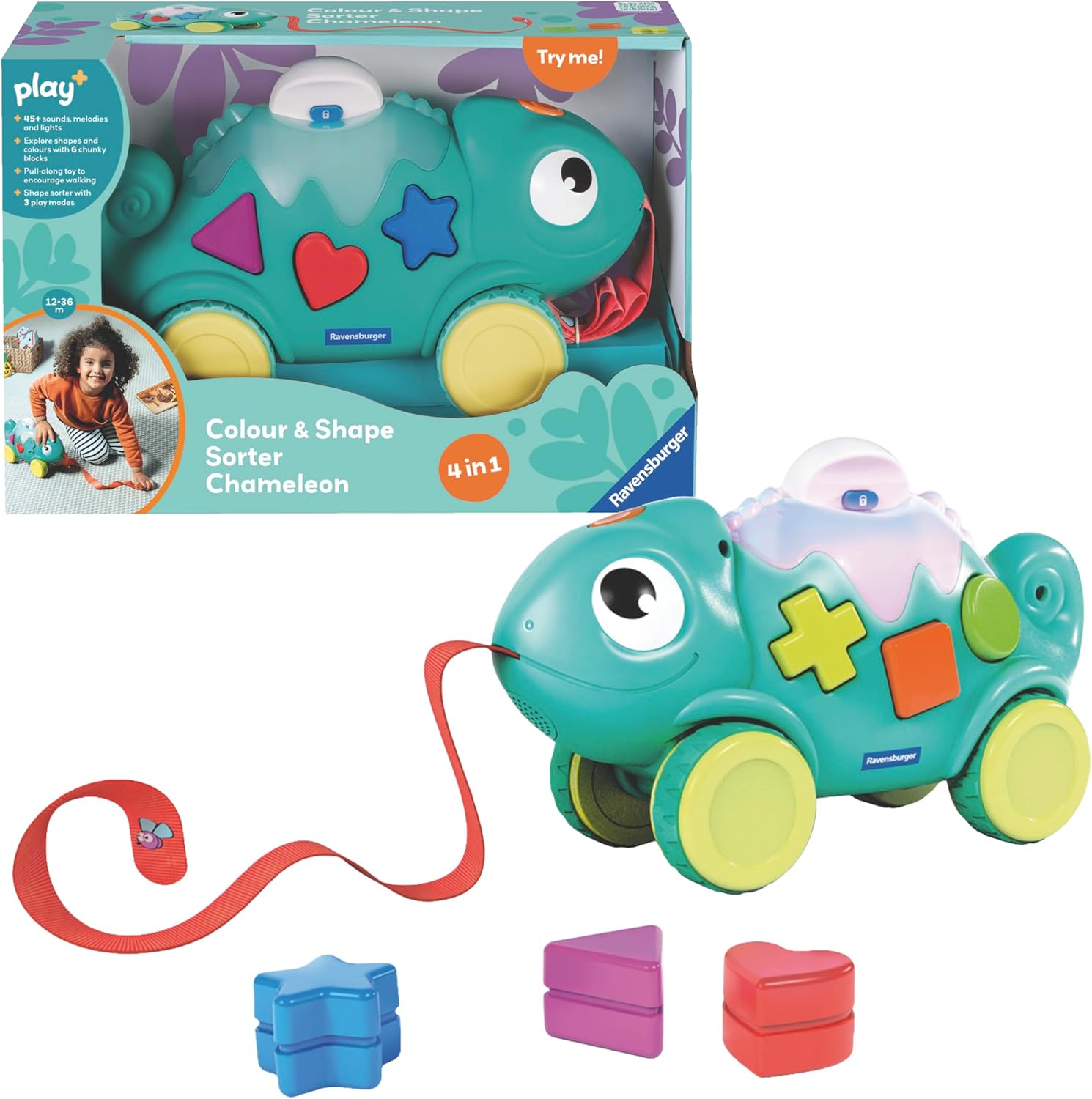 Ravensburger Play+ 4-in-1 Chameleon Colour & Shape Sorter Toy for 1 Year Old