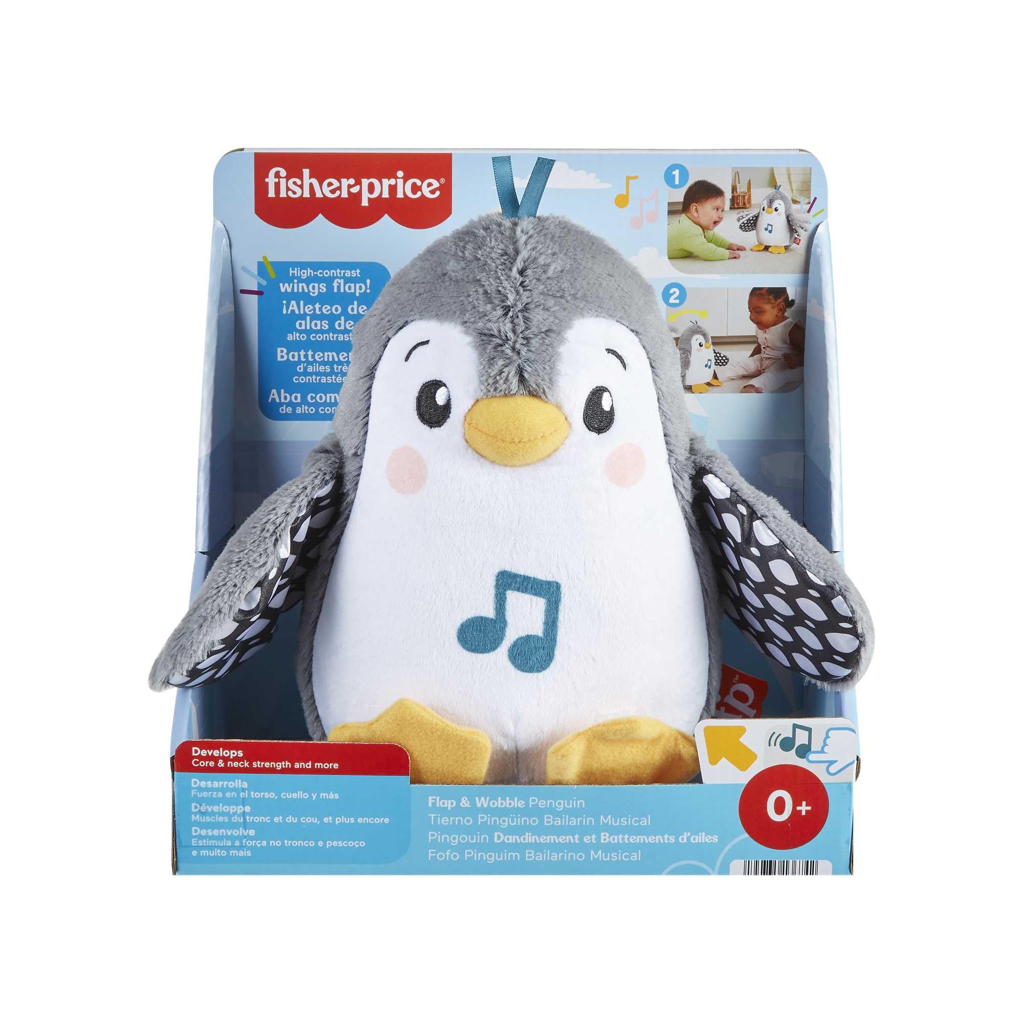 Fisher-Price Flap &amp; Wobble Pinguin – Musikalisches Plüschspielzeug für die Bauchzeit für Neugeborene ab 0 Monaten 4