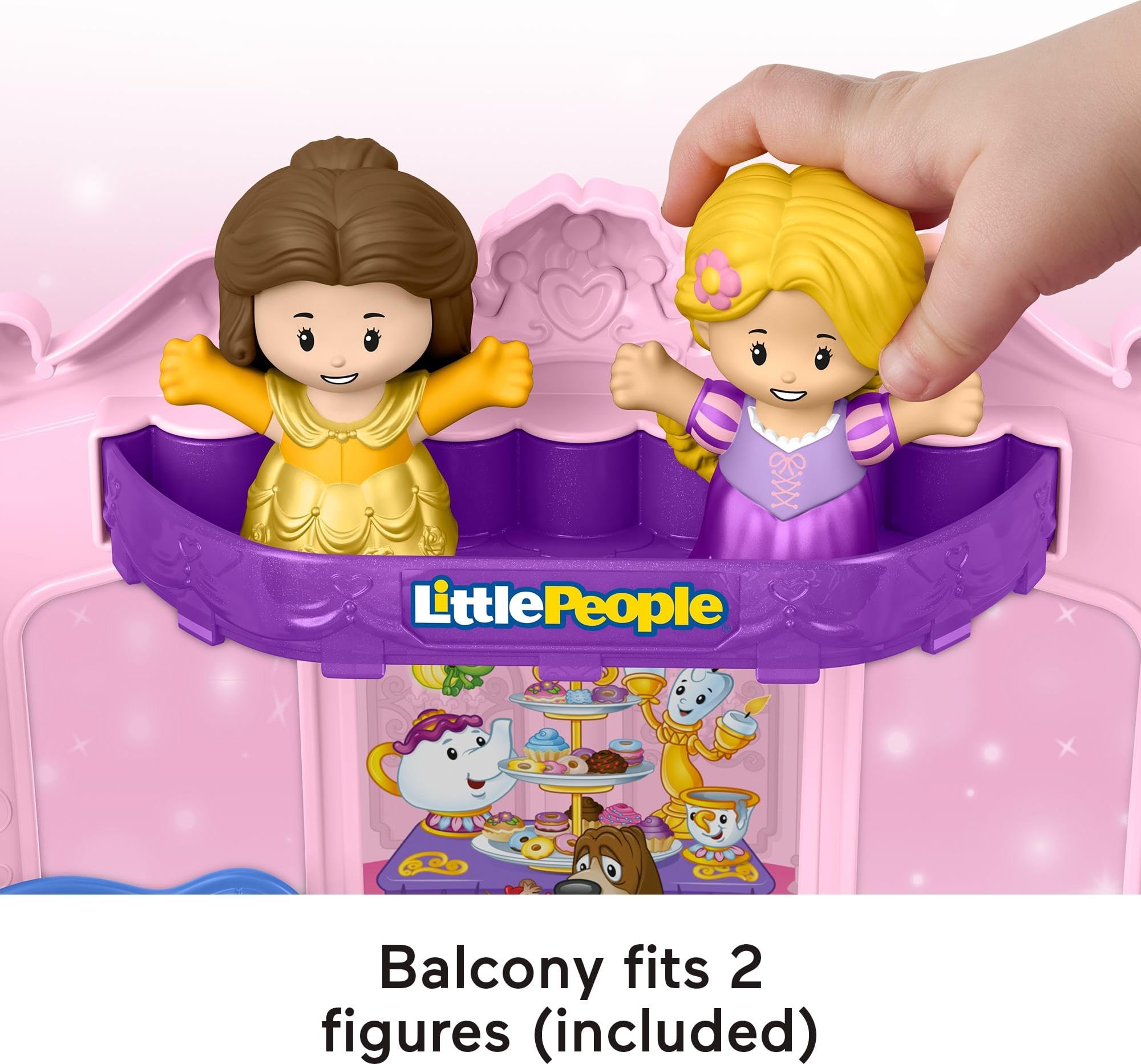 Fisher-Price Little People Disney Princess Pull-Along Musical Playset - Toddler Vehicle with Belle & Rapunzel Figures (Model: JCW72)