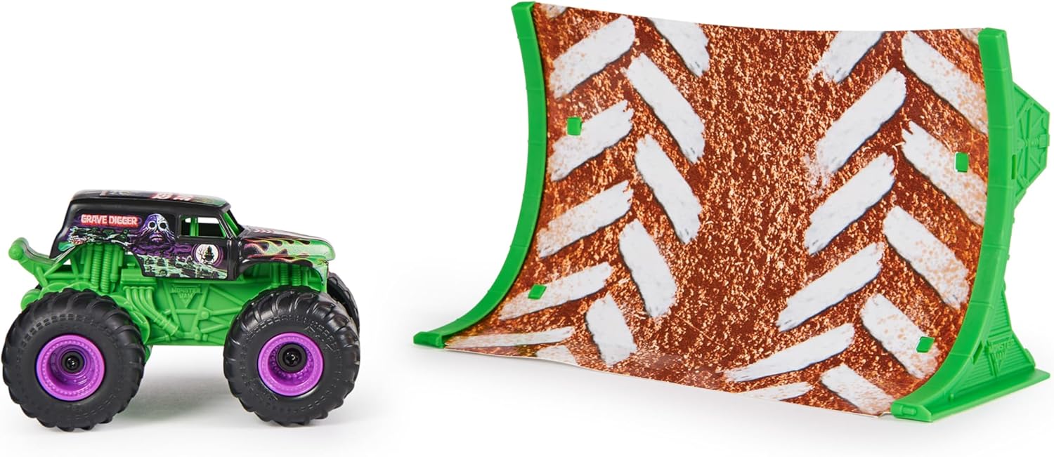 Monster Jam Grave Digger 1:64 Scale RC Truck with Ramp - Remote Control Monster Vehicle for Kids