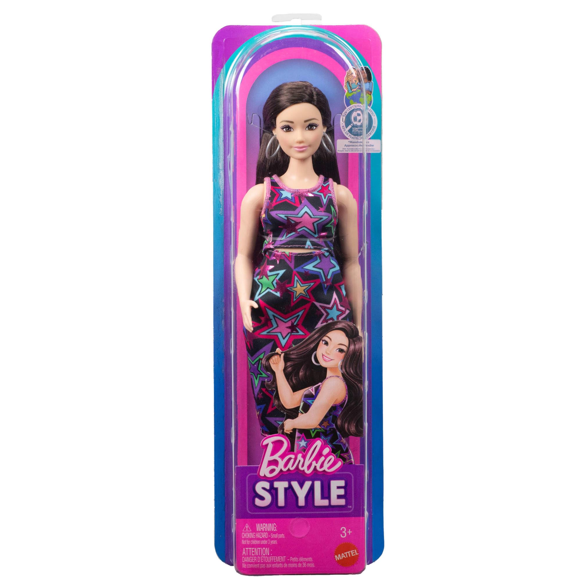 Barbie Fashionistas Doll #251 - Multicolor Star Dress, Brown Hair | Ages 3+ 7