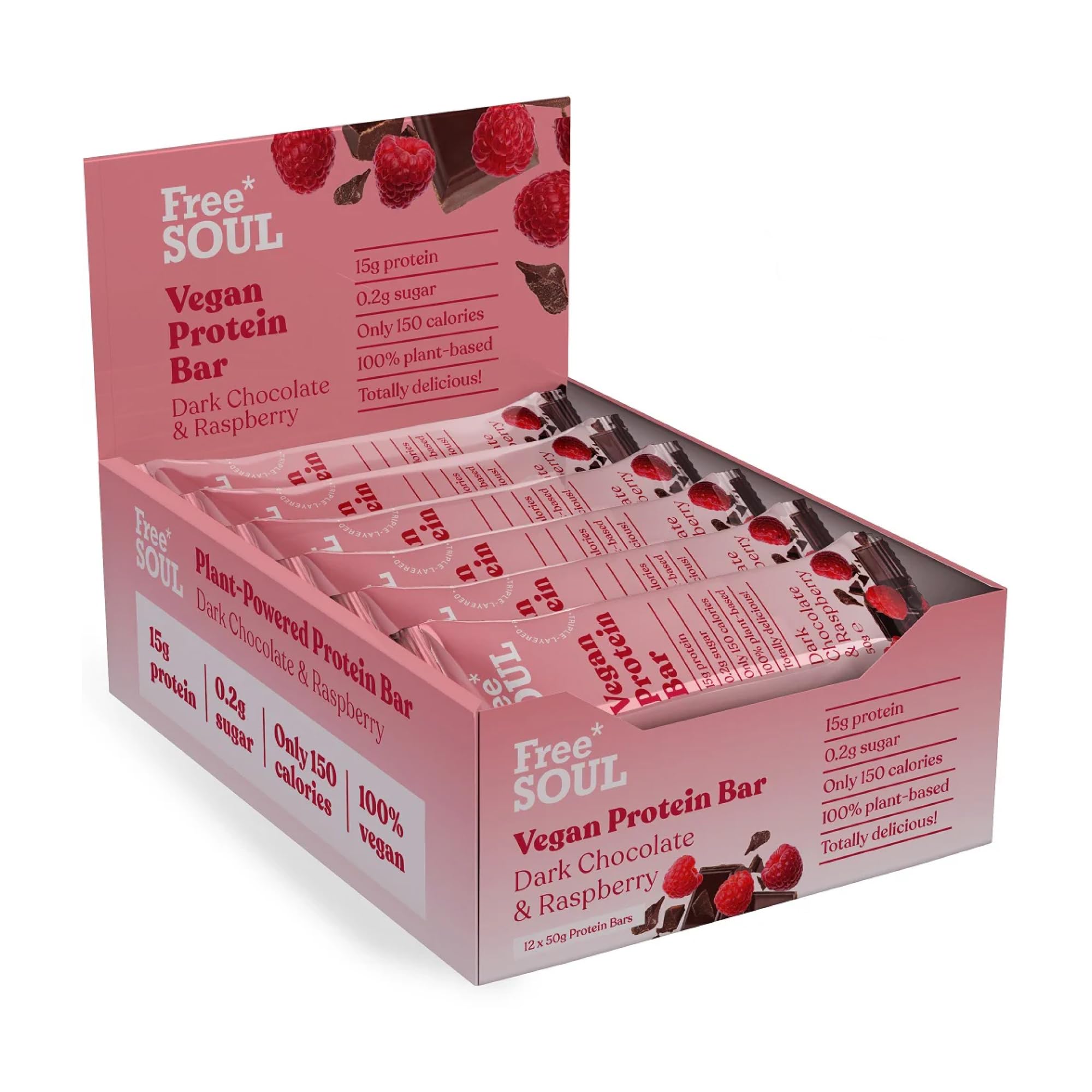 Free Soul Vegan Chocolate Protein Bars 12 x 50g | High Protein Plant Based Snack