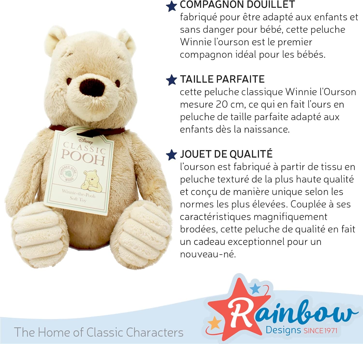 Disney DN1460 Winnie the Pooh Soft Plush Toy - 20cm Beige Baby & Toddler Cuddly Bear 4