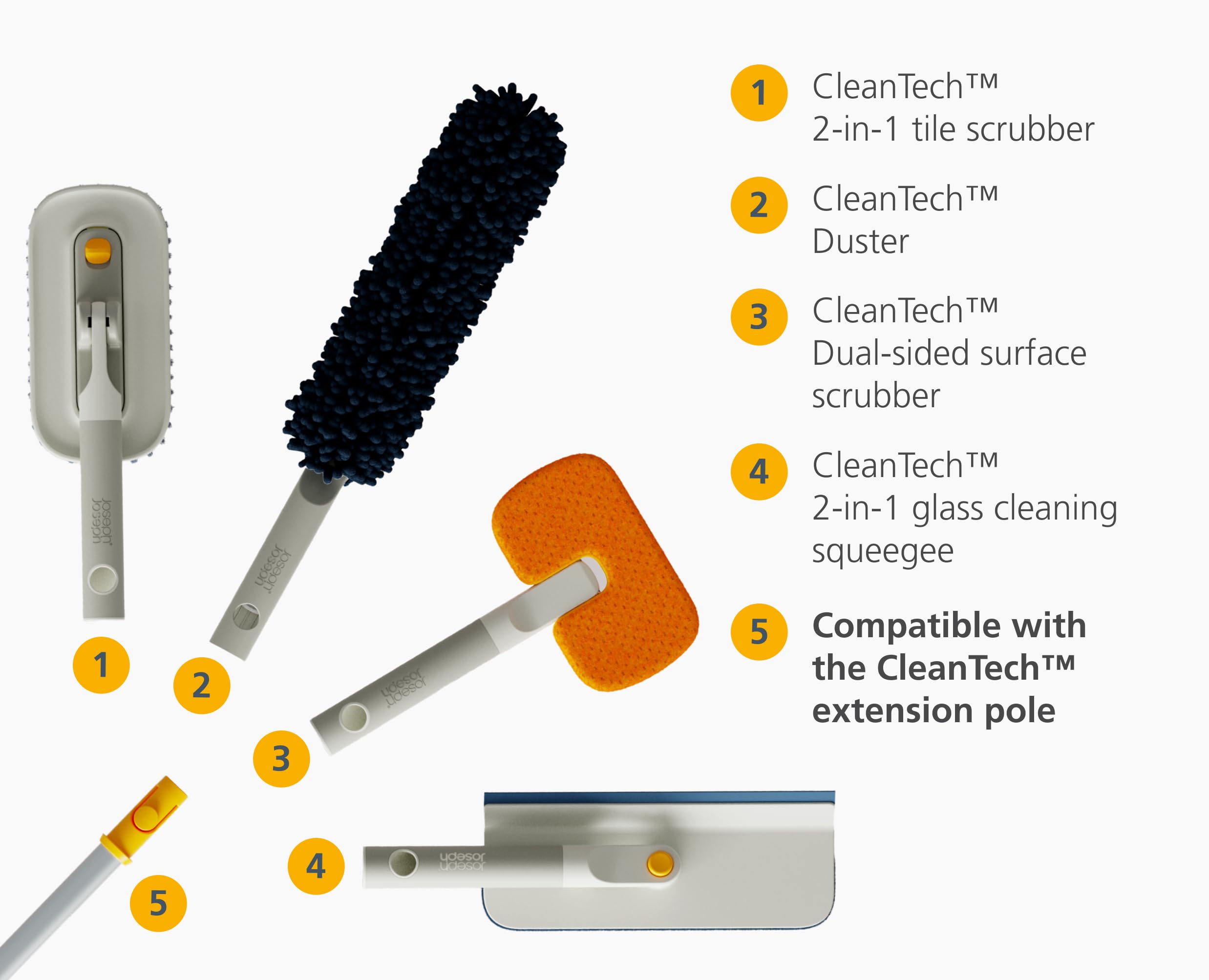 Joseph Joseph CleanTech 2-in-1 Bathroom Cleaning Brush - Microfibre Pad & Silicone Squeegee | 362mm Length 4